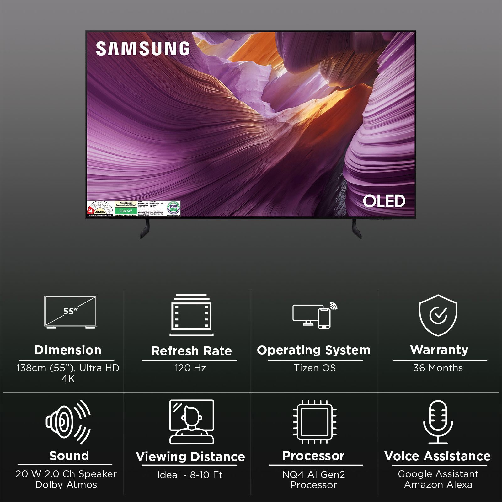 SAMSUNG S85F 138 cm (55 inch) OLED 4K Ultra HD Tizen TV with Dolby Atmos (2025 Model)_3