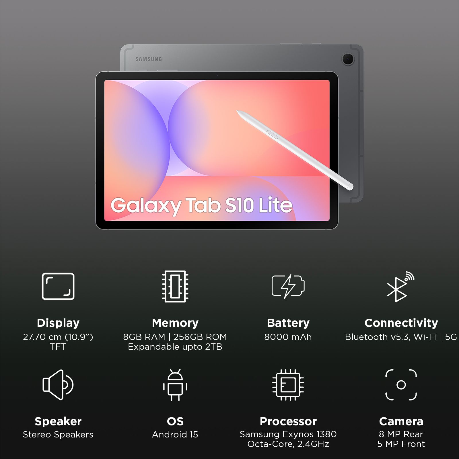 SAMSUNG Galaxy Tab S10 Lite Wi-Fi+5G Android Tablet with S Pen (10.9 Inch, 8GB RAM, 256GB ROM, Gray) SAMSUNG Galaxy Tab S10 Lite Wi-Fi+5G Android Tablet with S Pen (10.9 Inch, 8GB RAM, 256GB ROM, Gray)_3