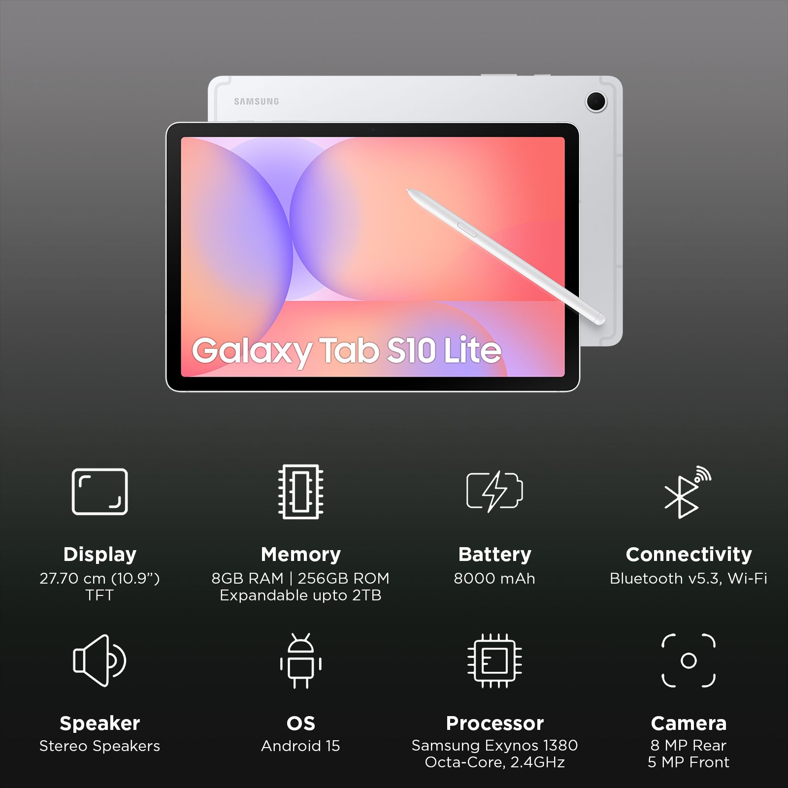 SAMSUNG Galaxy Tab S10 Lite Wi-Fi Android Tablet with S Pen (10.9 Inch, 8GB RAM, 256GB ROM, Silver)_3