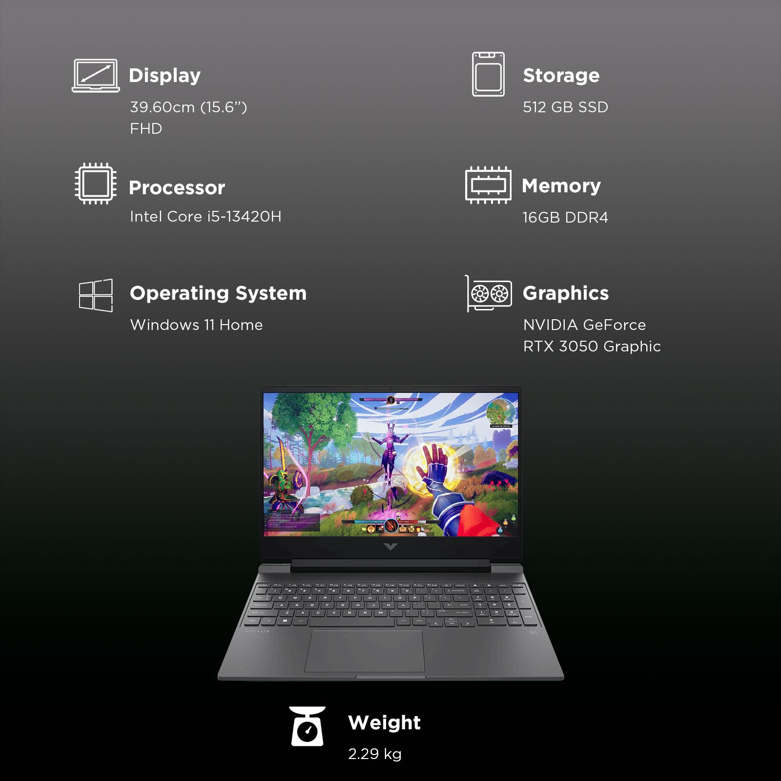 HP Victus 15-fa2197TX Intel Core i5 13th Gen Gaming Laptop (16GB, 512GB SSD, Windows 11 Home, 6GB Graphics, 15.6 inch 144 Hz Full HD Display, NVIDIA GeForce RTX 3050, Performance Blue, 2.29 KG)_3