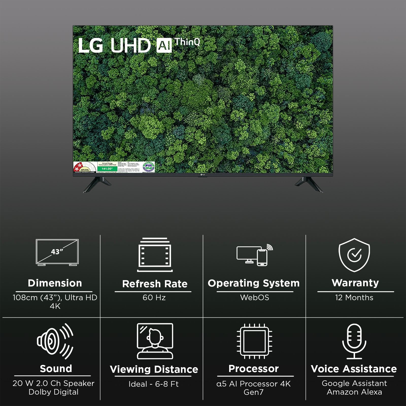 LG UA7350 109 cm (43 inch) 4K Ultra HD LED Smart WebOS TV with a5 AI Processor 4K Gen7 (2025 Model)_3