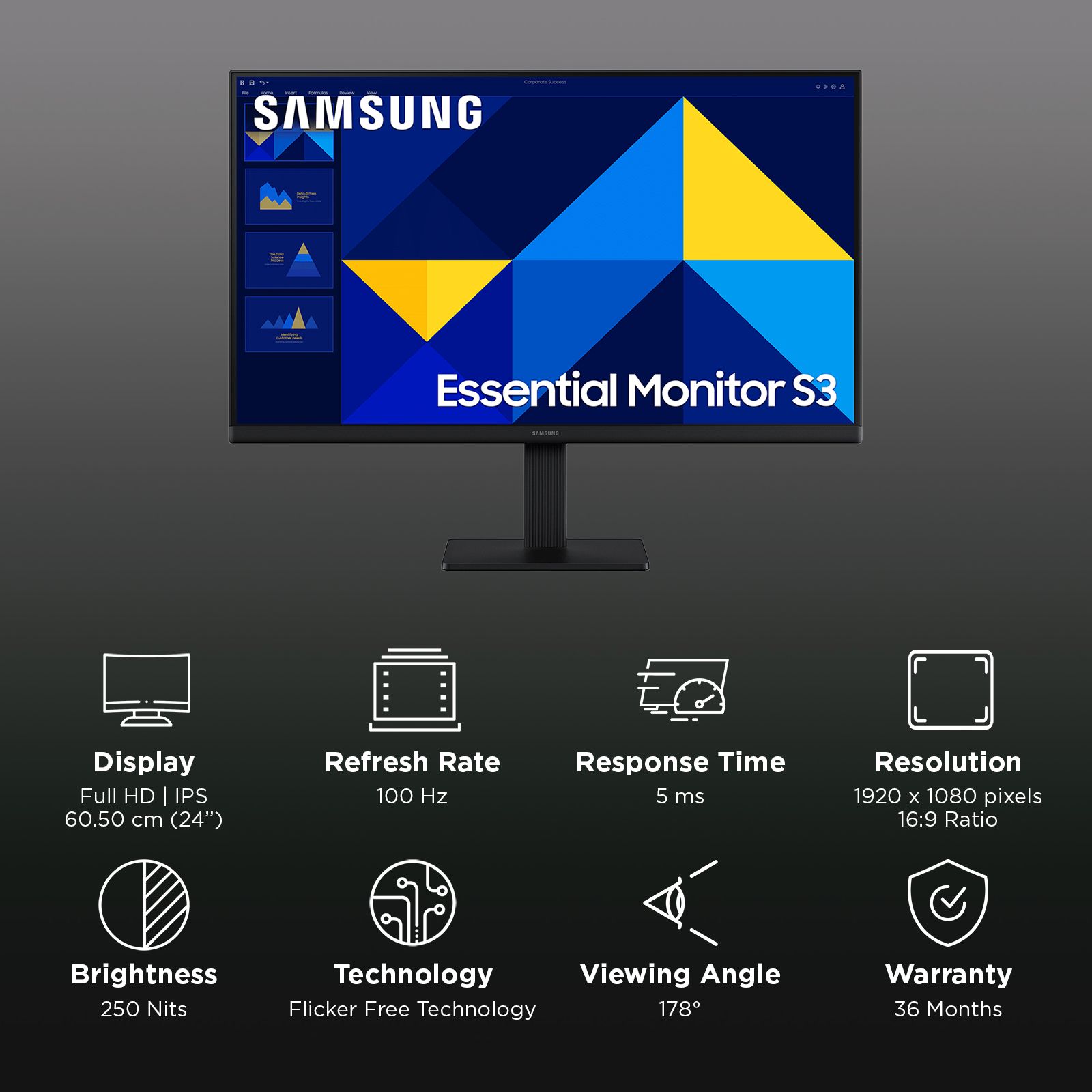 SAMSUNG Essential S3 60.5 cm (24 inch) Full HD IPS Panel Borderless Height Adjustable Monitor with Eye Saver Mode_3