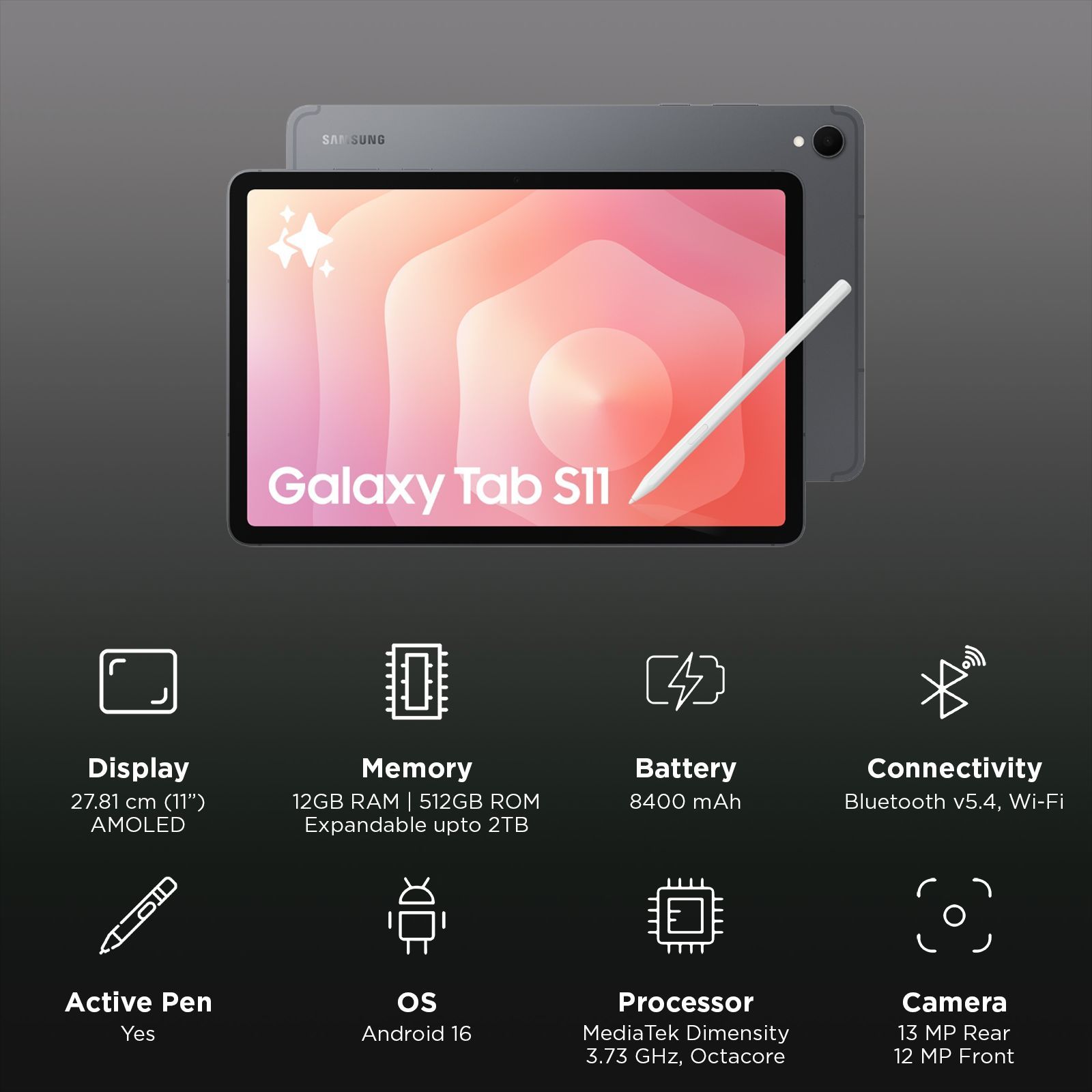 SAMSUNG Galaxy Tab S11 Wi-Fi Android Tablet with S Pen (11 Inch, 12GB RAM, 512GB ROM, Gray)_3