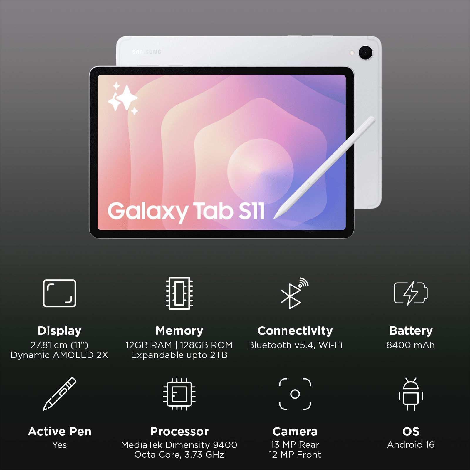 SAMSUNG Galaxy Tab S11 Wi-Fi Android Tablet with S Pen (11 Inch, 12GB RAM, 128GB ROM, Silver)_3