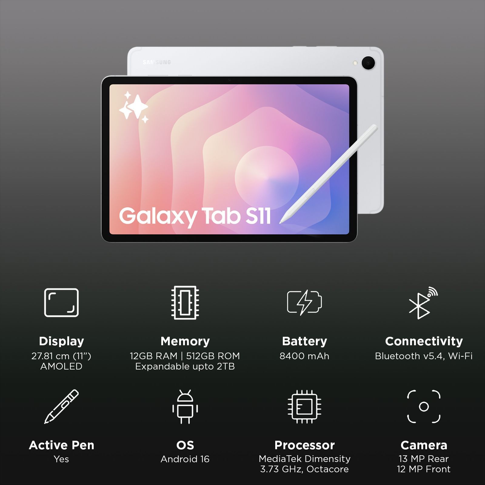 SAMSUNG Galaxy Tab S11 Wi-Fi Android Tablet with S Pen (11 Inch, 12GB RAM, 512GB ROM, Silver)_3