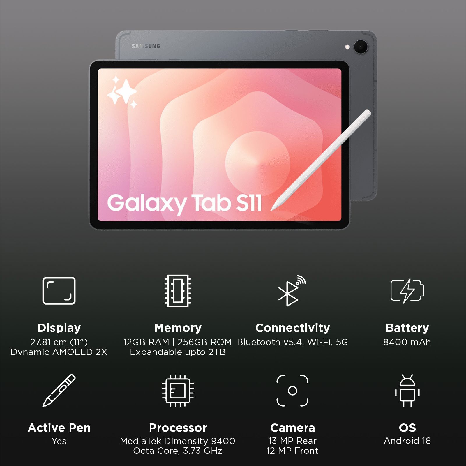 SAMSUNG Galaxy Tab S11 Wi-Fi+5G Android Tablet with S Pen (11 Inch, 12GB RAM, 256GB ROM, Gray)_3