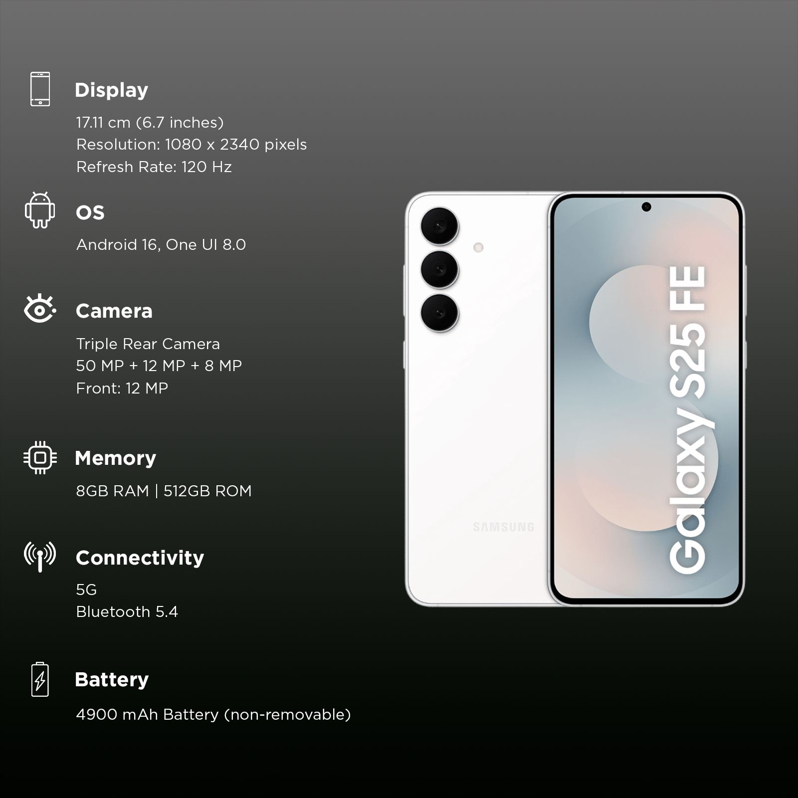 SAMSUNG Galaxy S25 FE 5G (8GB RAM, 512GB, White)_3