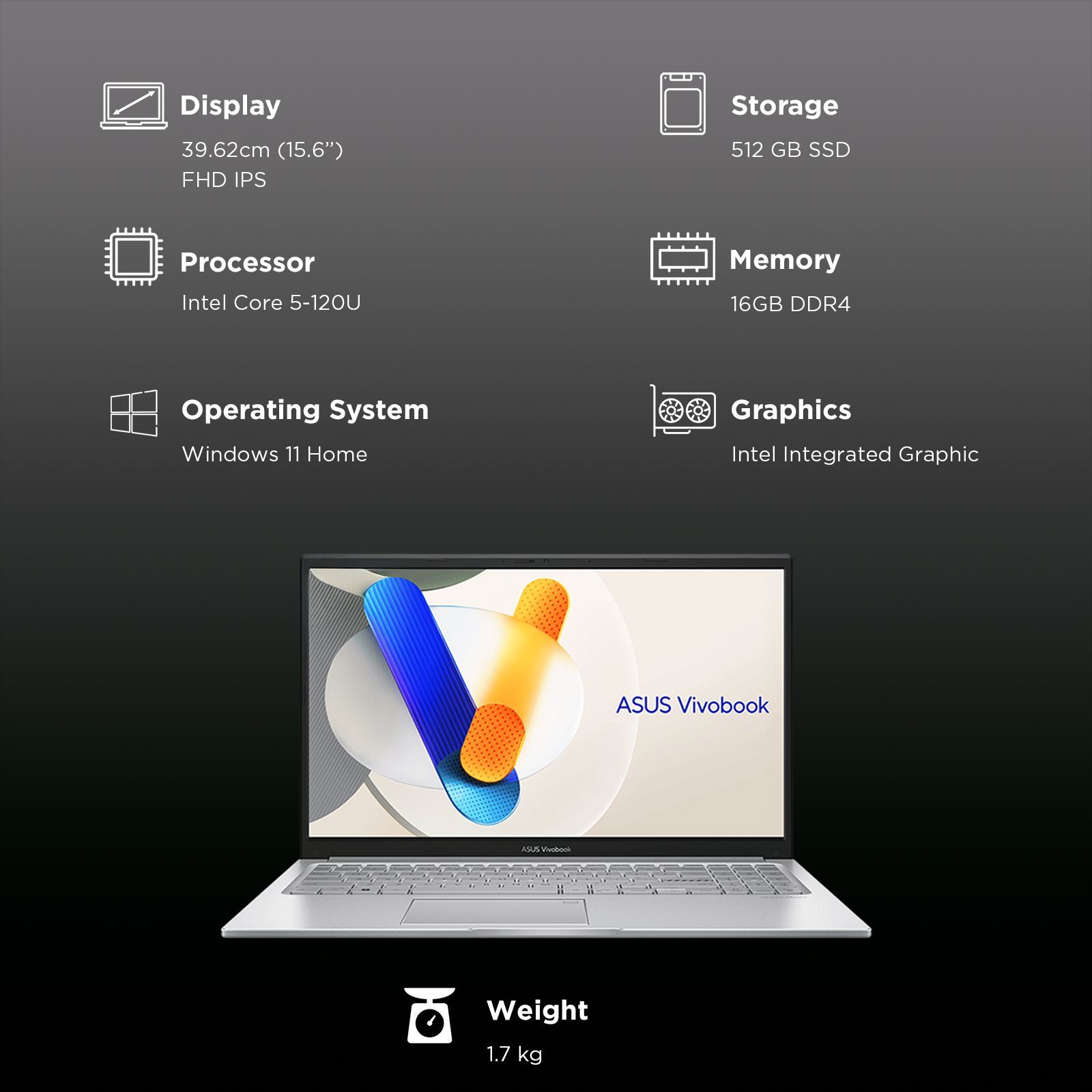 ASUS Vivobook 15 X1504VAP-BQ541WS Intel Core 5 Thin & Light Laptop (16GB RAM, 512GB SSD ROM, Windows 11 Home, 15.6 inch Full HD IPS Display, MS Office Home 2024, Cool Silver, 1.70 KG)_3