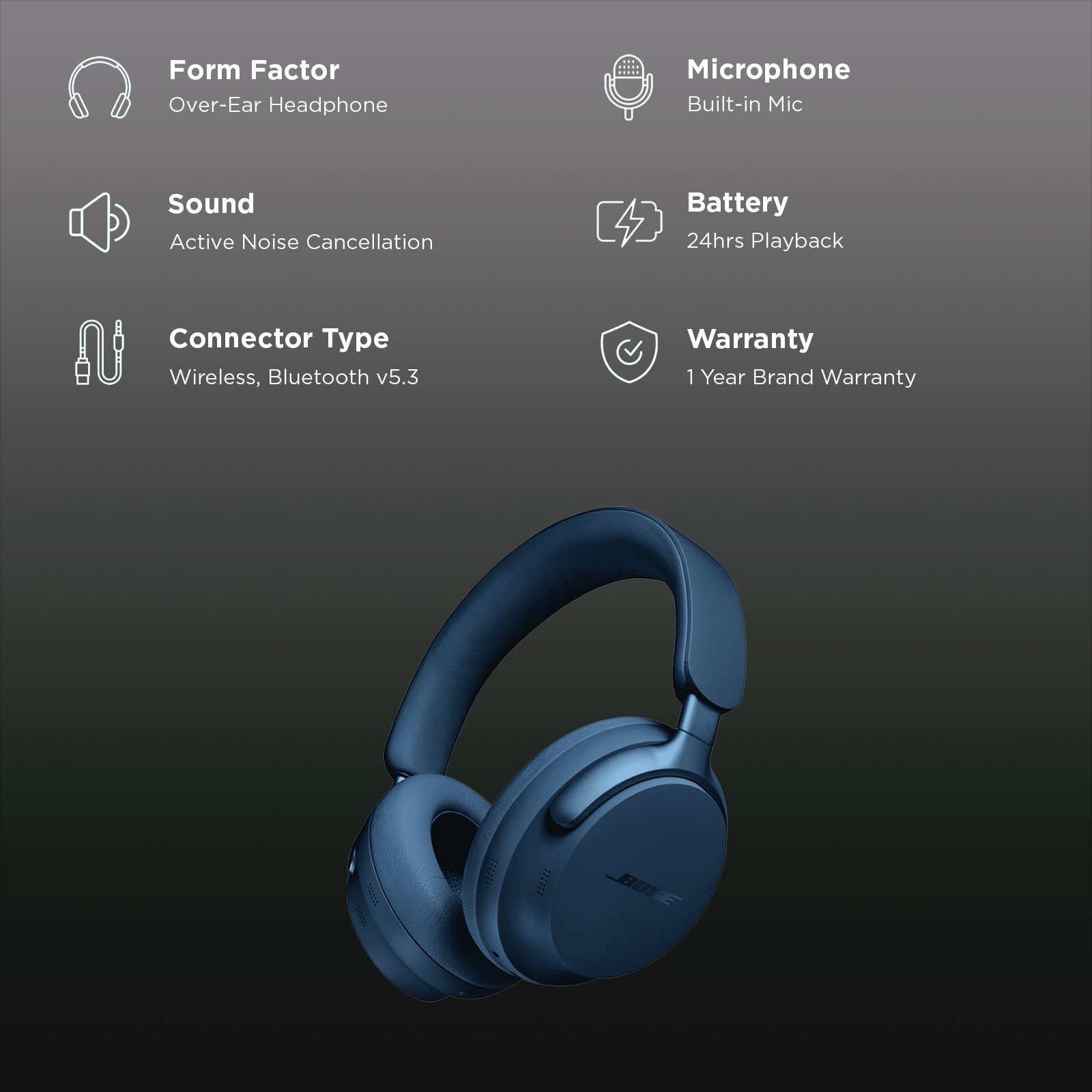 BOSE QuietComfort Ultra Bluetooth Headphone with Mic (Upto 24 Hours Playback, Over Ear, Lunar Blue)_2