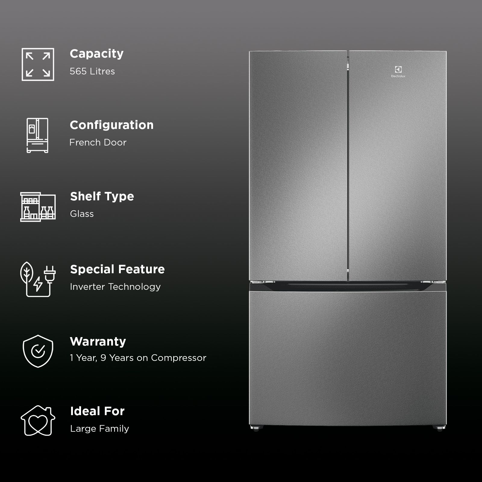 Electrolux 600 Series 565 Litres 4 Star Frost Free French Door Refrigerator with Electronic Touch Control (EHE5600D-S, Stainless Look Like)_2