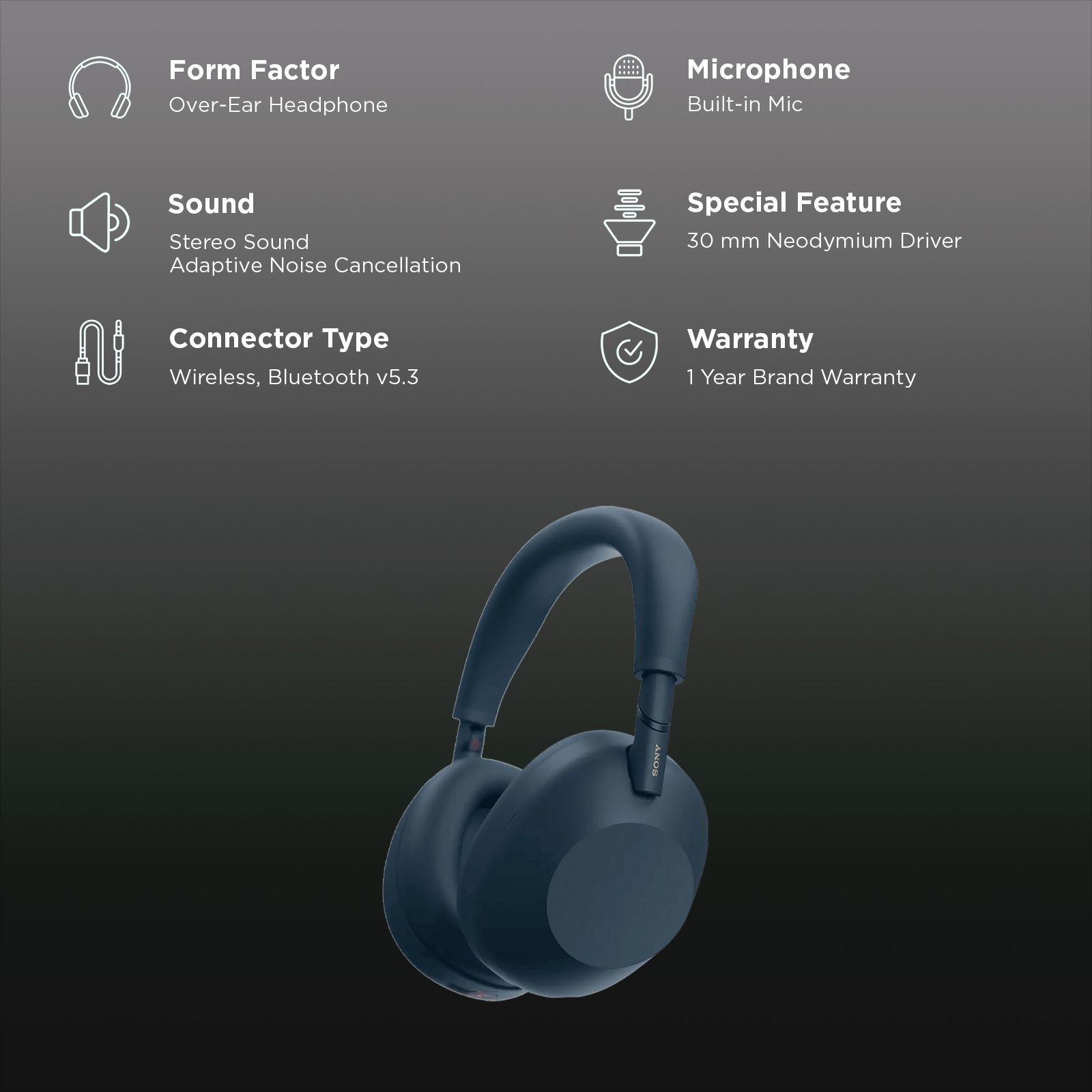 SONY 1000X Series WH-1000XM6 Bluetooth Headphone with Mic (Adaptive Noise Cancellation, Over Ear, Midnight Blue)_2