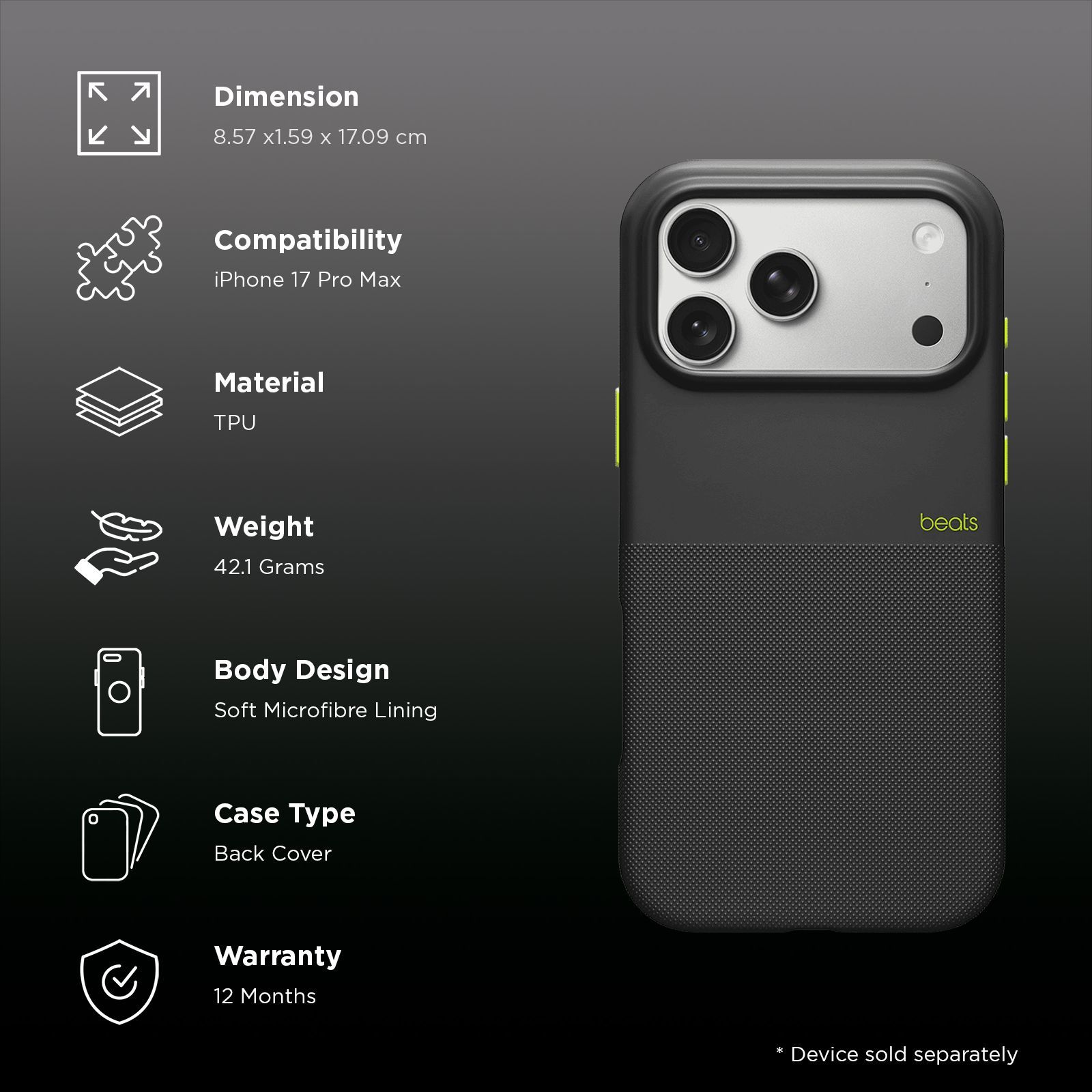 beats Soft TPU Back Cover for Apple iPhone 17 Pro Max (Compatible with MagSafe & Camera Control, Everest Black)_2