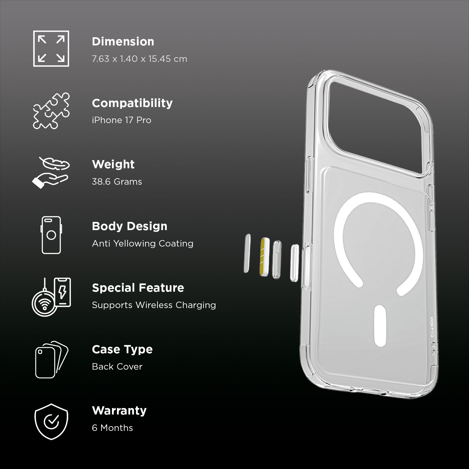 CYTRON AURA-X Back Cover for Apple iPhone 17 Pro (MagSafe Compatible, Clear)_2