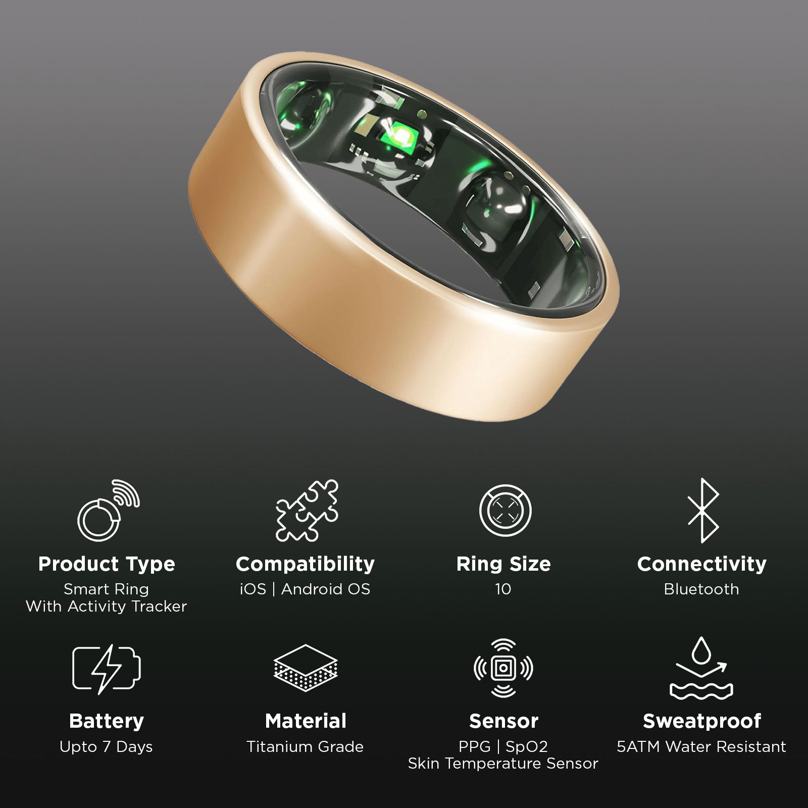 GABIT GSR01 Smart Ring 30+ Workout Modes & Holistic Health Tracking (Size 10, Titanium Build, Rose Gold)_2