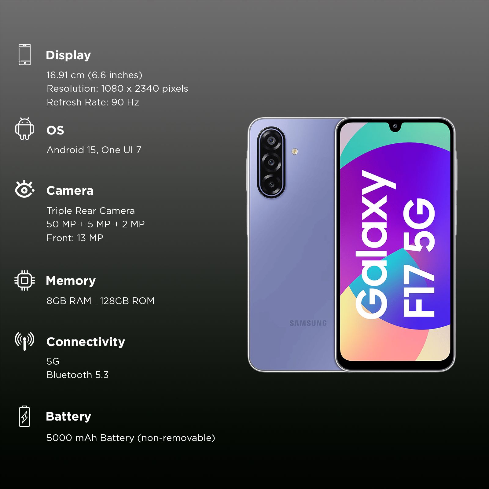 SAMSUNG Galaxy F17 5G (8GB RAM, 128GB, Violet Pop)_3