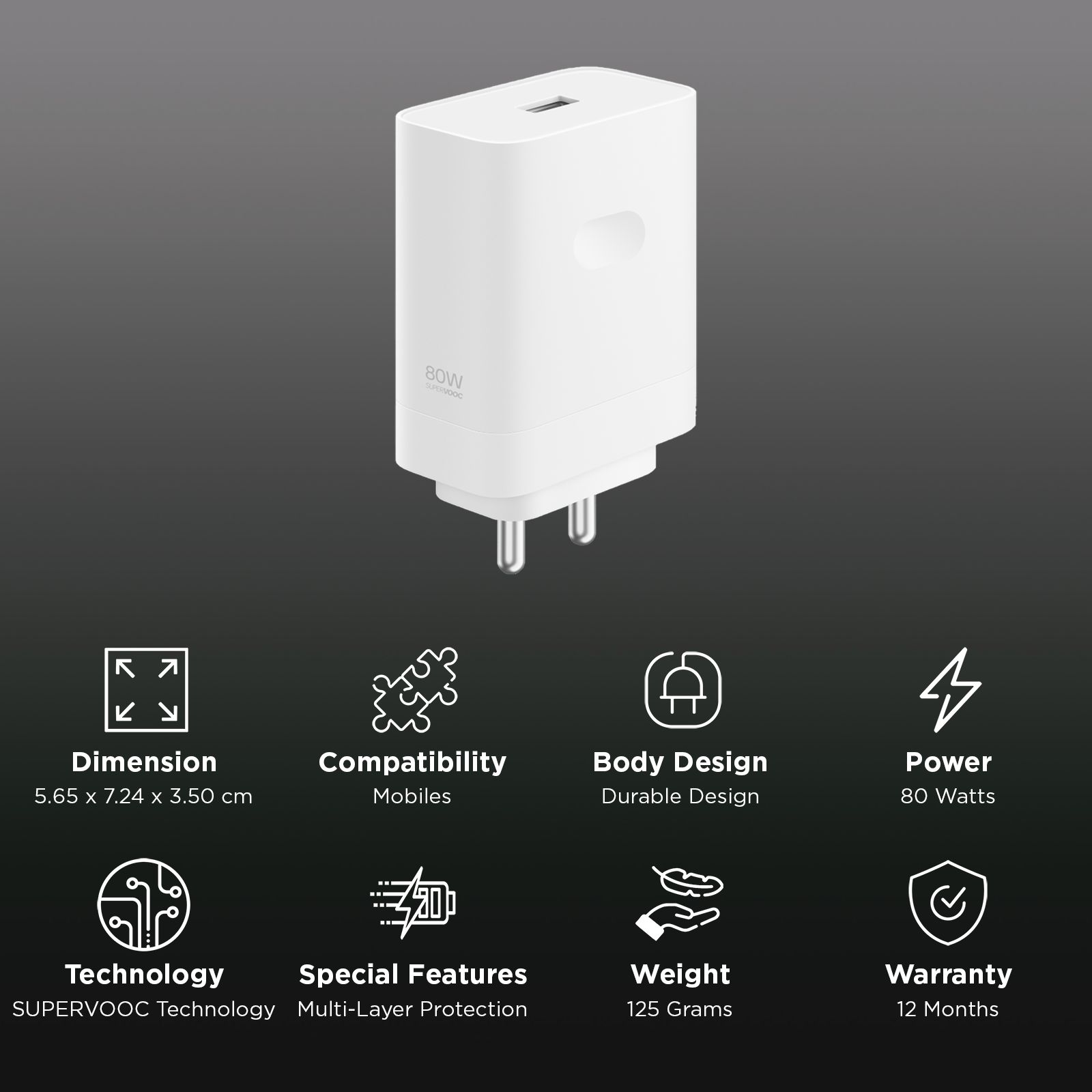 OnePlus 80W Type A SUPERVOOC Power Adapter (Adapter Only, Multi-Layers of Protection, White)_2