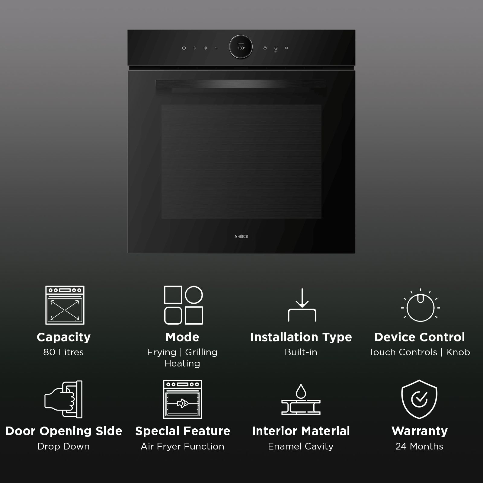 elica EPBI SEMI TFT 15F MTC 80L Built-in Oven with 31 Air Fry Menu (3944, Black)_3