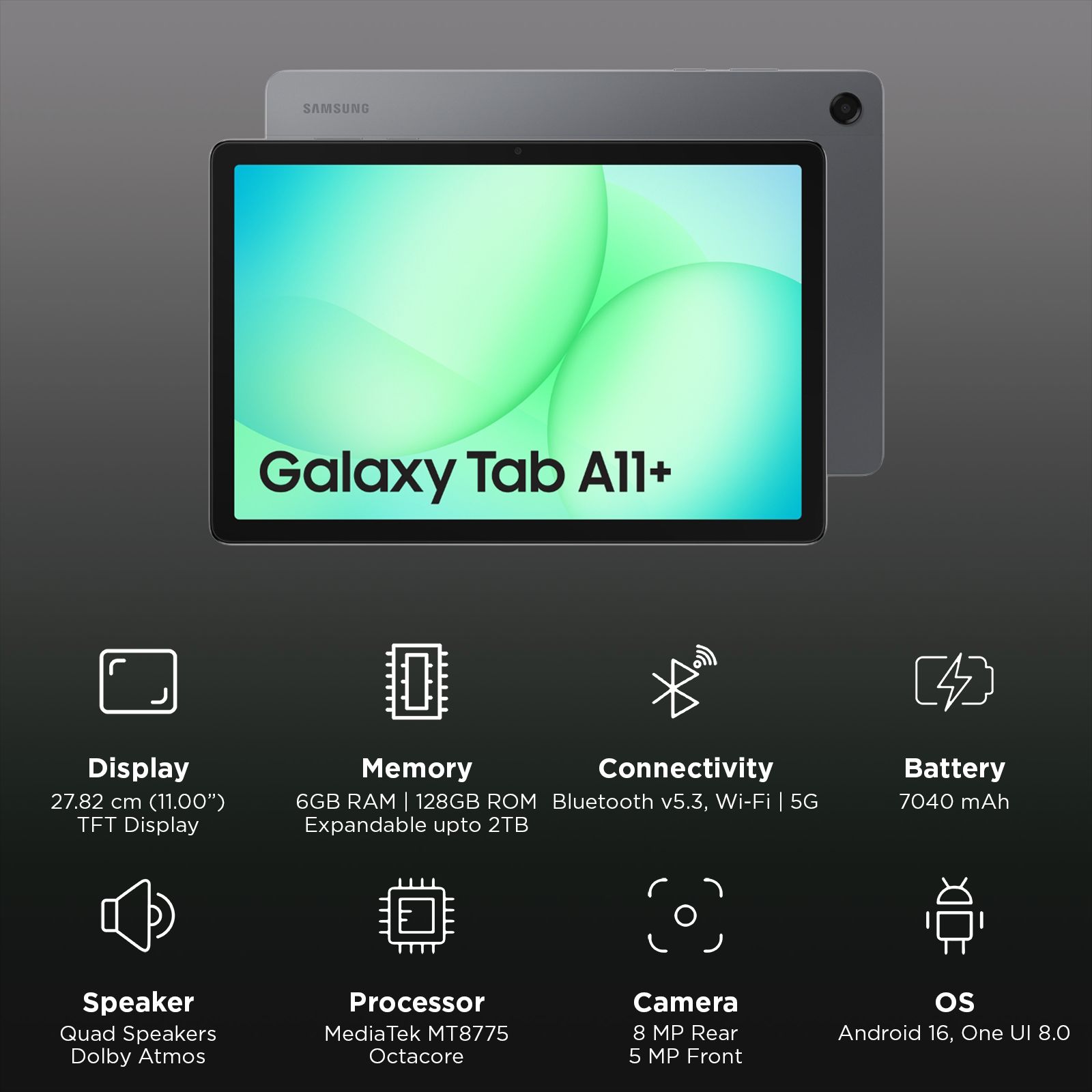 SAMSUNG Galaxy Tab A11 Plus Wi-Fi+5G Android Tablet (11 Inch, 6GB RAM, 128GB ROM, Gray)_3