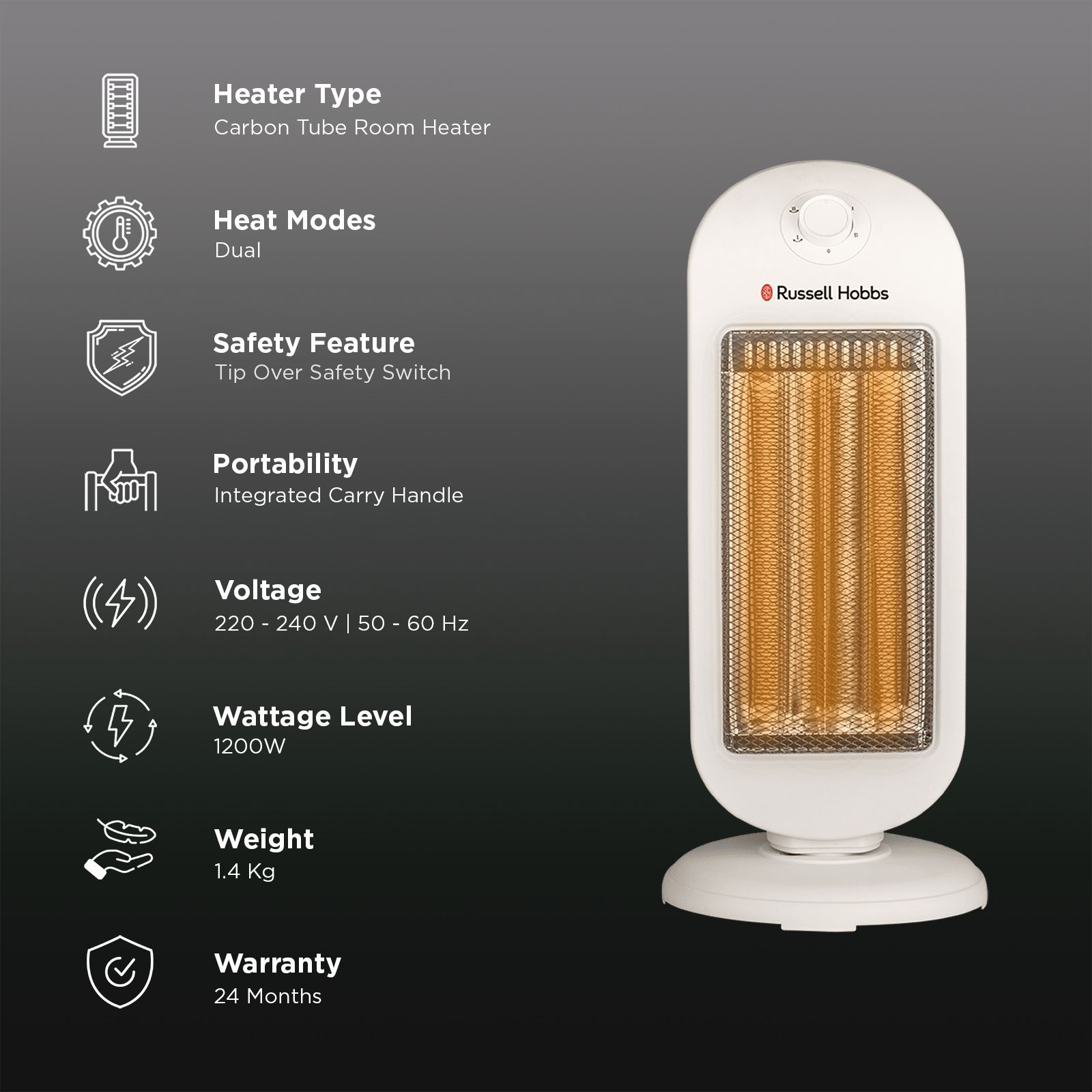 Russell Hobbs Tower Beam 1200W Carbon Room Heater with 2 Heating Modes (Custom Heat Control, White)_3