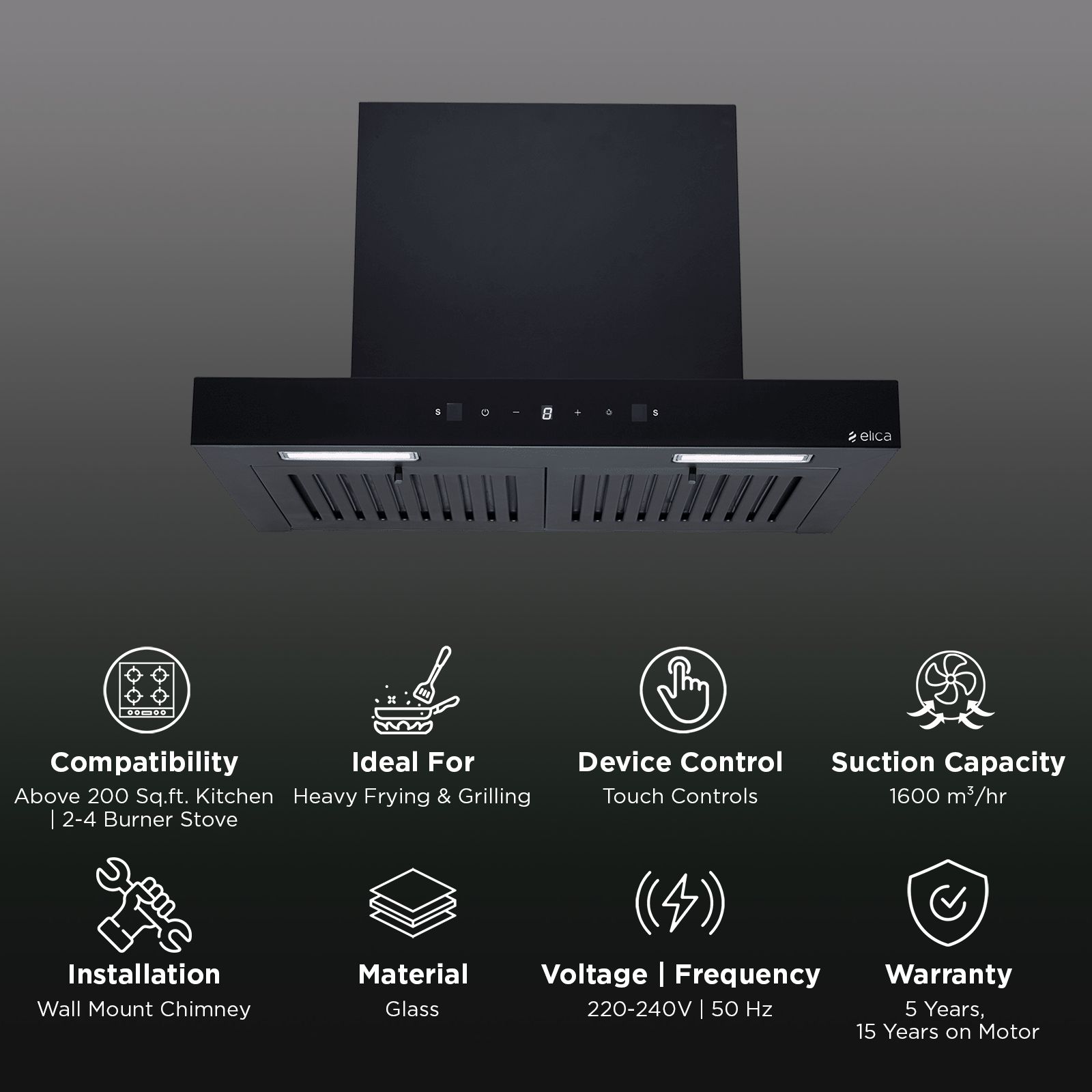 elica SPT H6 60 TOUCH BF LTW MS NERO 60cm 1600m3/hr Ductless Auto Clean Wall Mounted Chimney with Motion Sensor (Black) elica SPT H6 60 TOUCH BF LTW MS NERO 60cm 1600m3/hr Ductless Auto Clean Wall Mounted Chimney with Motion Sensor (Black)_3