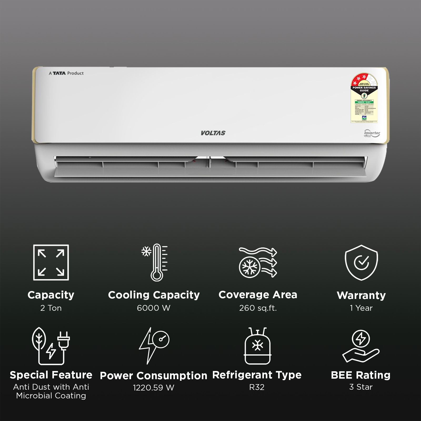 Voltas Vectra Exotica Marvel 2 Ton 3 Star Inverter Split AC (2025 Model, Copper Condenser, 4503803)_2