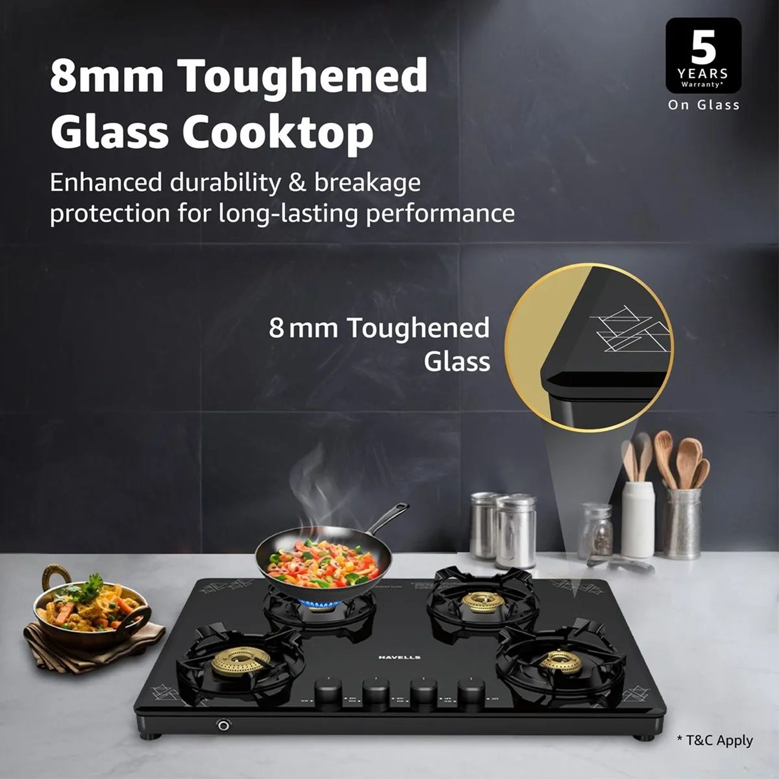 Havells Nucleus Toughened Glass Top 4 Burner Automatic Gas Stove (Heavy Duty Brass Burner, Black)_10