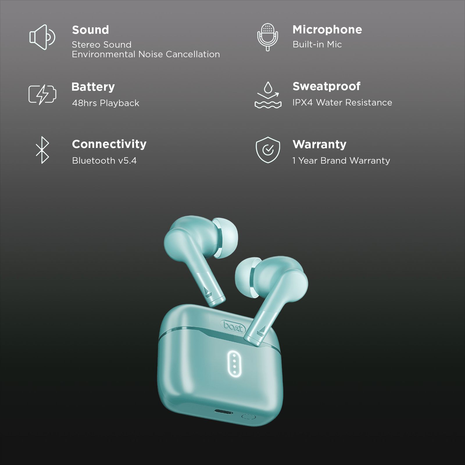 boAt Airdopes 148 Gen 2 TWS Earbuds with Environmental Noise Cancellation (IPX4 Water Resistant, Quad Mics, Teal)_3