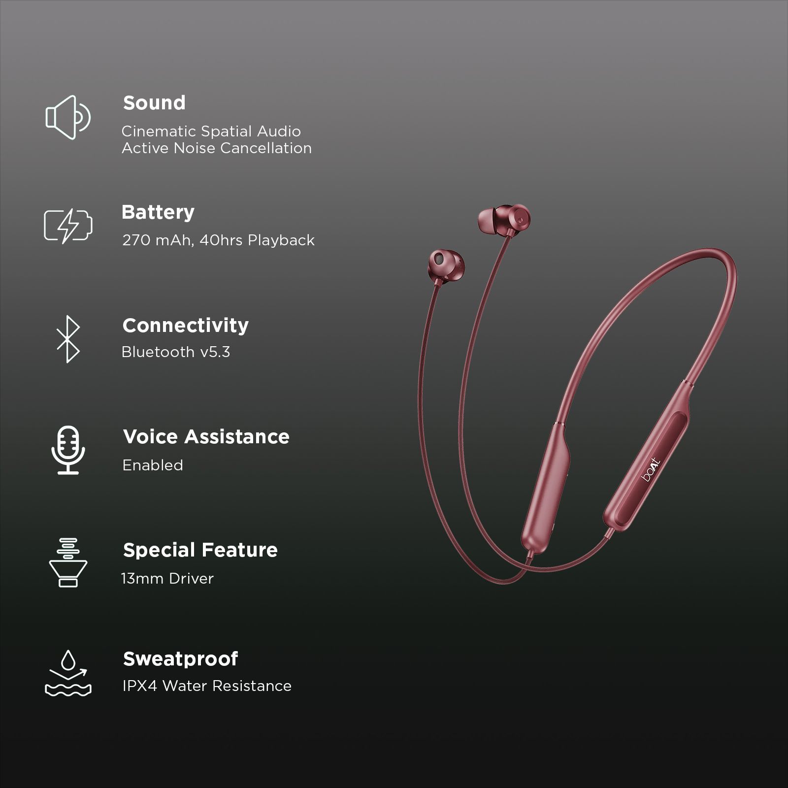 boAt Rockerz 210 Neckband with Active Noise Cancellation (IPX4 Water Resistant, Cinematic Spatial Audio, Ruby Red)_2