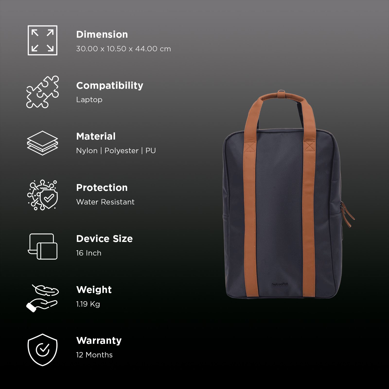 hoi polloi Stanly Nylon, Polyester, PU Laptop Backpack for 16 Inch Laptop (13.8 L, Water Resistant, Starry Night Blue & Tan)_3