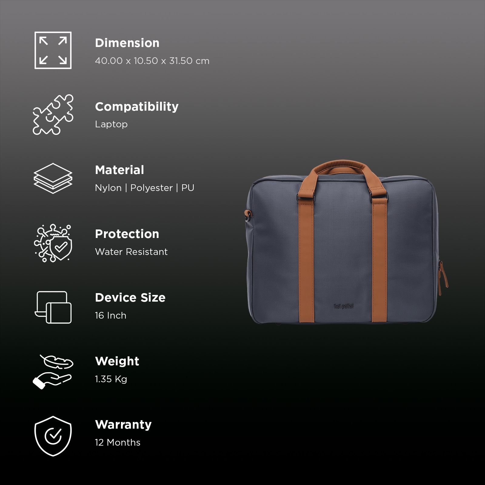 hoi polloi BEESLY Nylon, Polyester, PU Laptop Messenger Bag for 16 Inch Laptop (13.23 L, Water Resistant, Starry Night Blue & Tan)_3