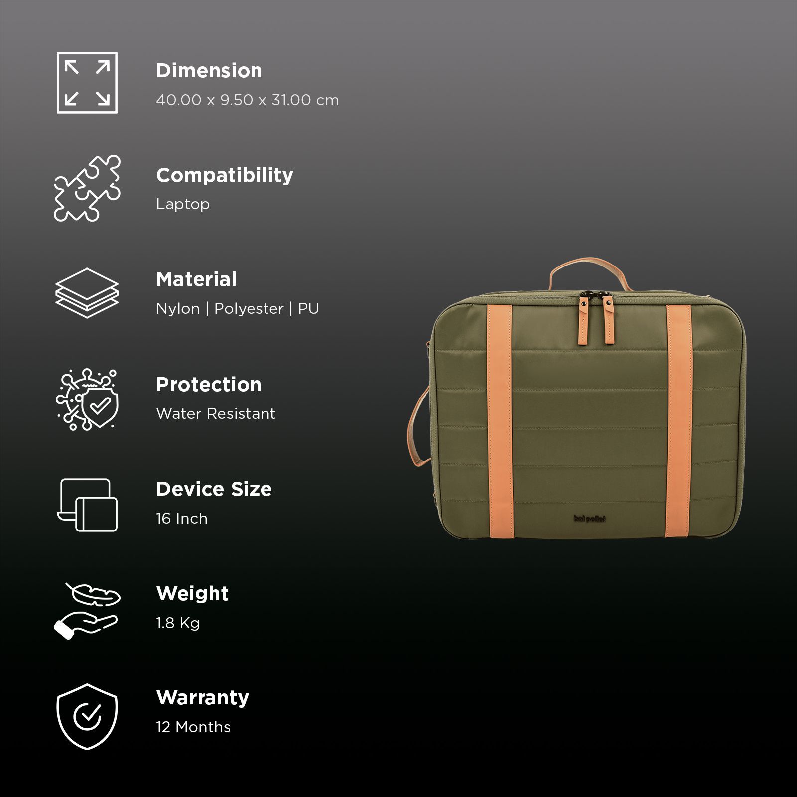 hoi polloi DWYT Nylon, Polyester, PU Laptop Messenger Bag for 16 Inch Laptop (11.7 L, Water Resistant, Camouflage Green & Tan)_3