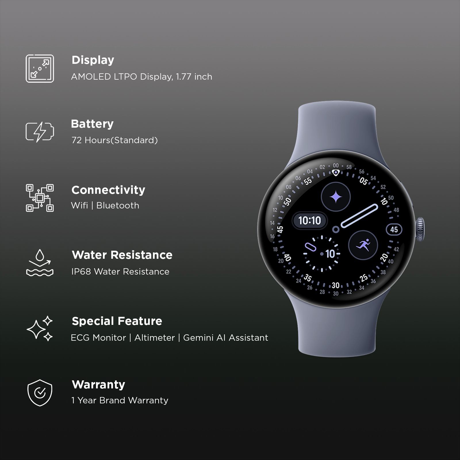 Google Pixel Watch 4 Wi-Fi+Bluetooth Wear OS 6.0 Smartwatch (45mm AMOLED LTPO Display, Qualcomm Snapdragon W5 Gen 2 Cortex-M55, Health Tracking Insights, Moonstone Active Band)_2