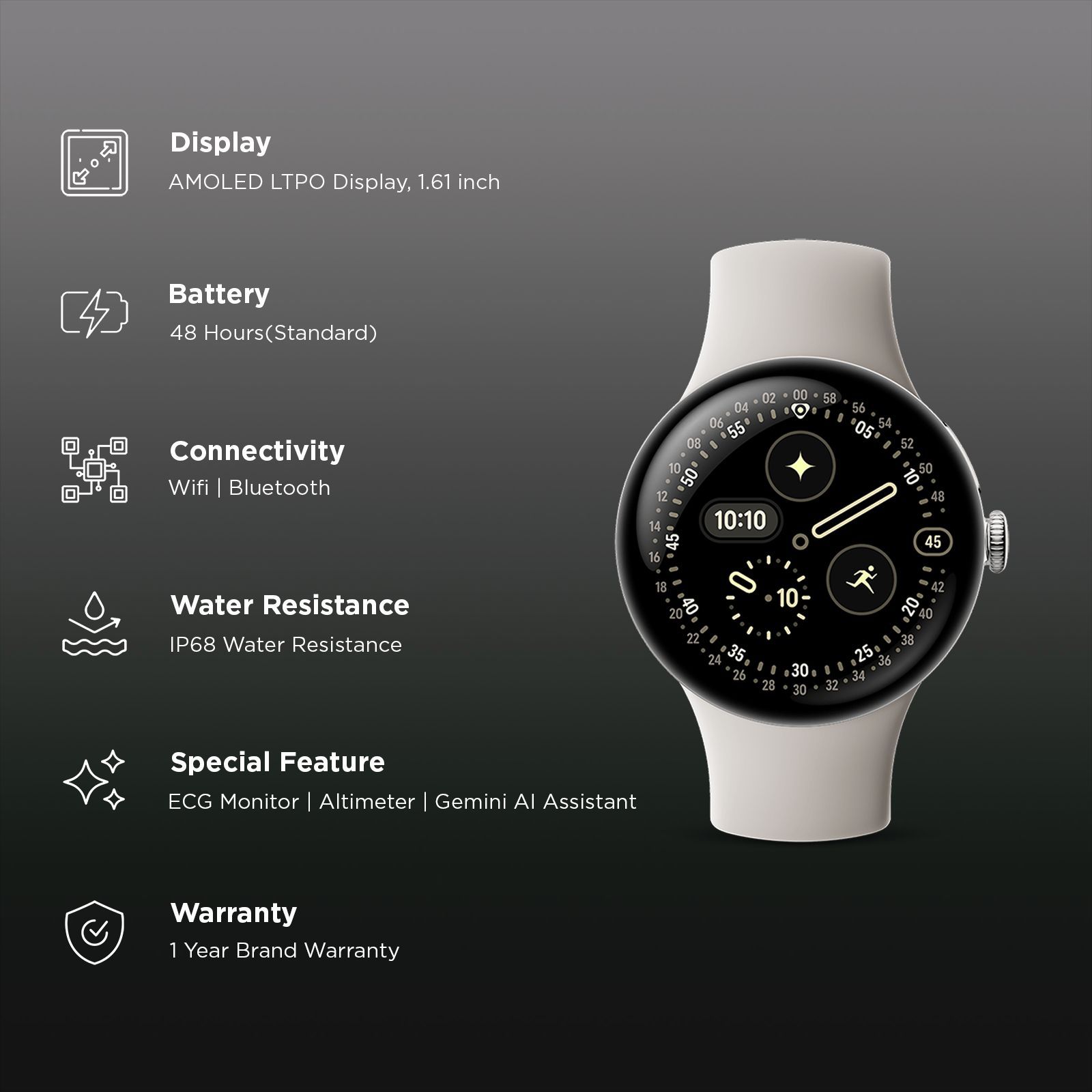 Google Pixel Watch 4 Wi-Fi+Bluetooth Wear OS 6.0 Smartwatch (41mm AMOLED LTPO Display, Qualcomm Snapdragon W5 Gen 2 Cortex-M55, Health Tracking Insights, Porcelain Active Band)_2