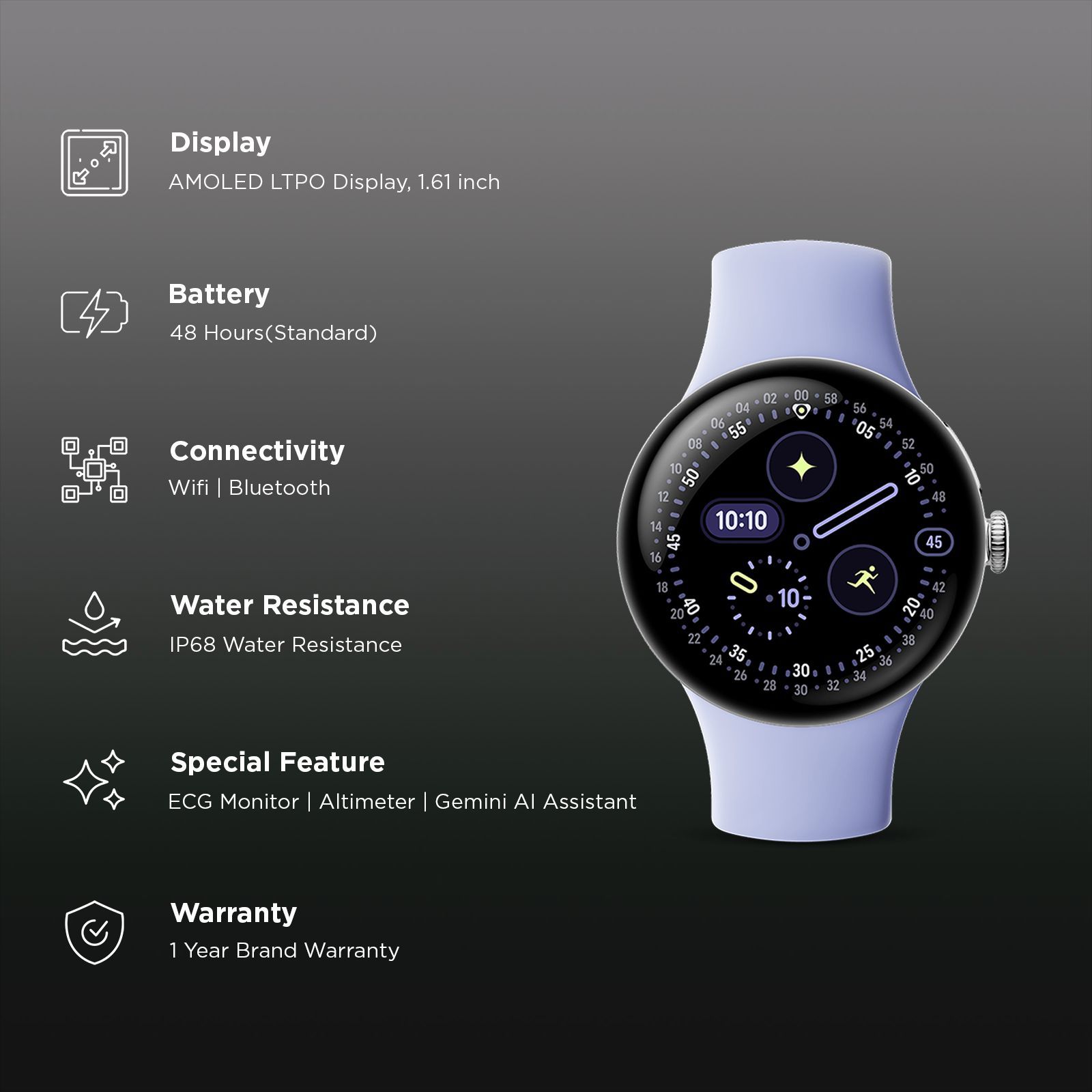 Google Pixel Watch 4 Wi-Fi+Bluetooth Wear OS 6.0 Smartwatch (41mm AMOLED LTPO Display, Qualcomm Snapdragon W5 Gen 2 Cortex-M55, Health Tracking Insights, Iris Active Band)_2