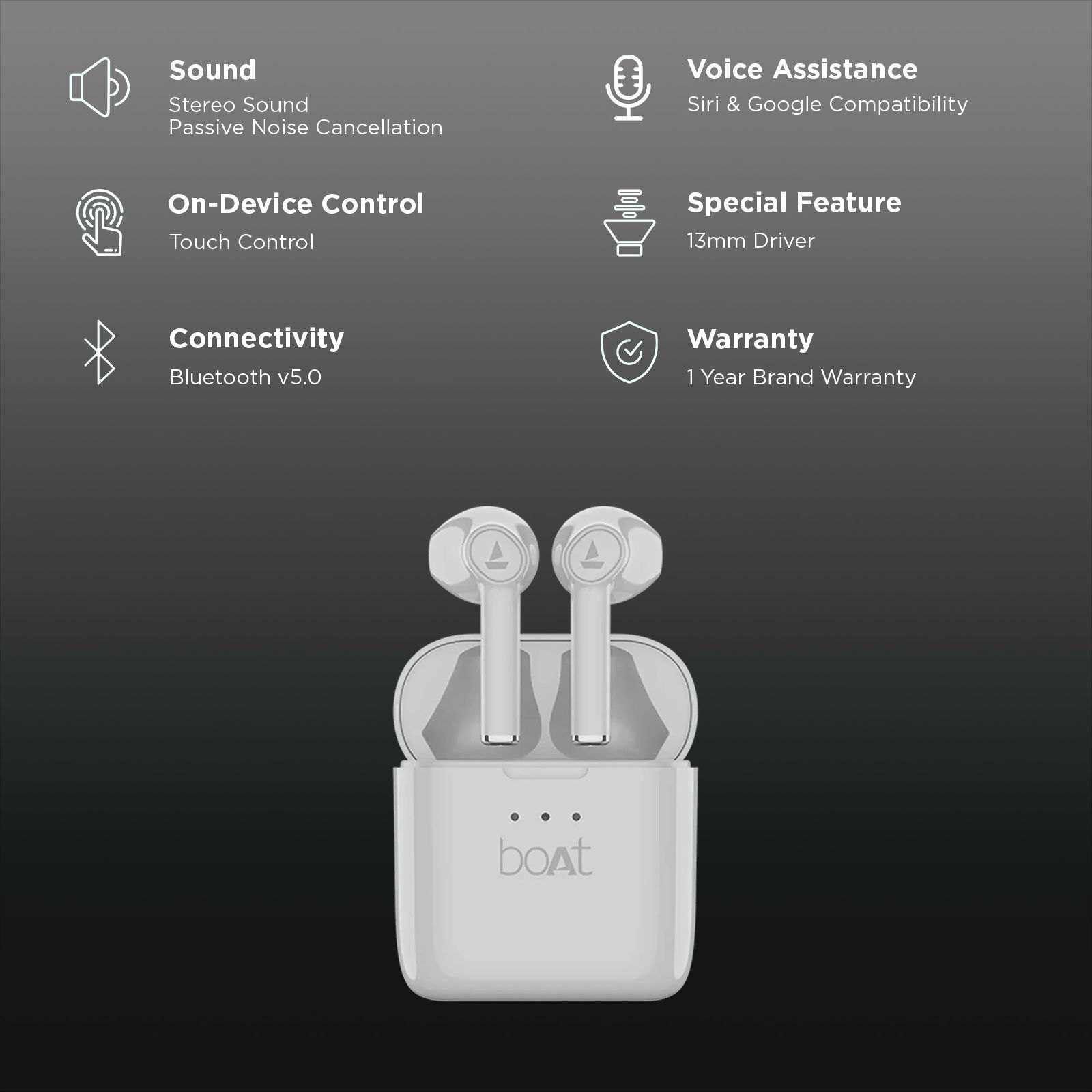 boAt Airdopes 138 Wireless Earbuds With Passive Noise Cancellation ( 60 Hours Nonstop Music, Smart Touch Controls, White )_3