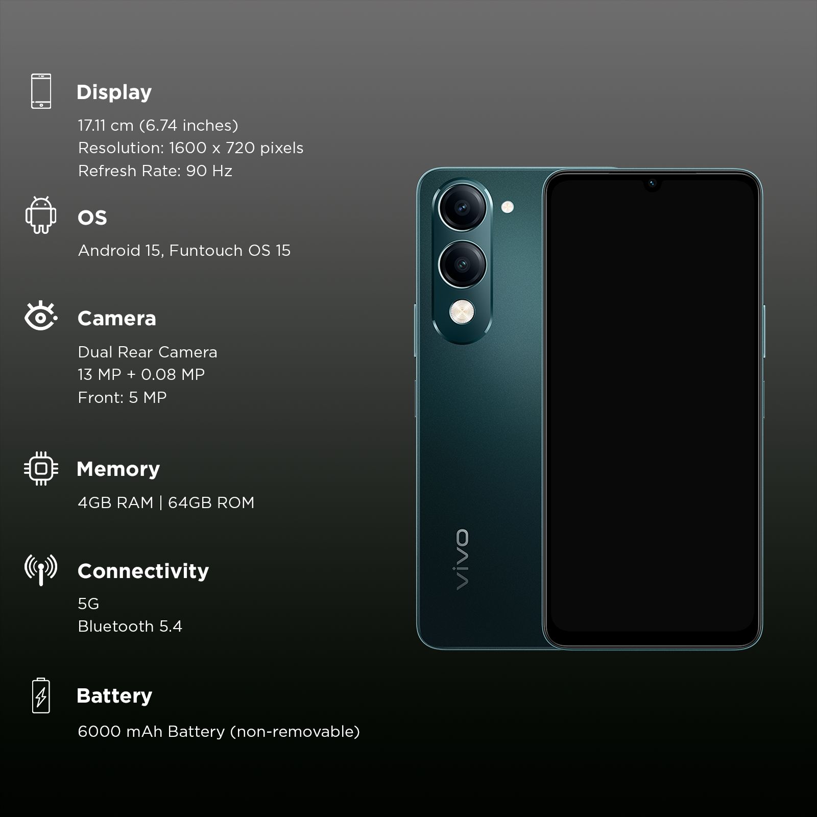 vivo Y19s 5G (4GB RAM, 64GB, Majestic Green) | With Charger_3