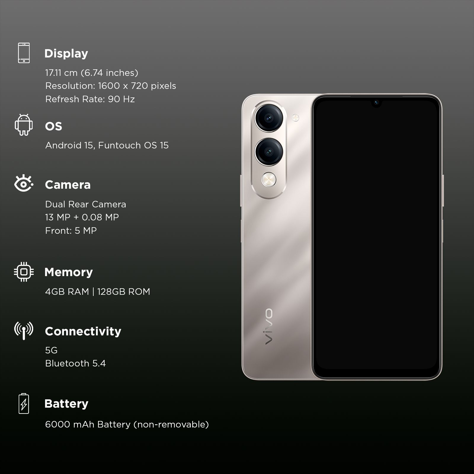 vivo Y19s 5G (4GB RAM, 128GB, Titanium Silver) | With Charger_3