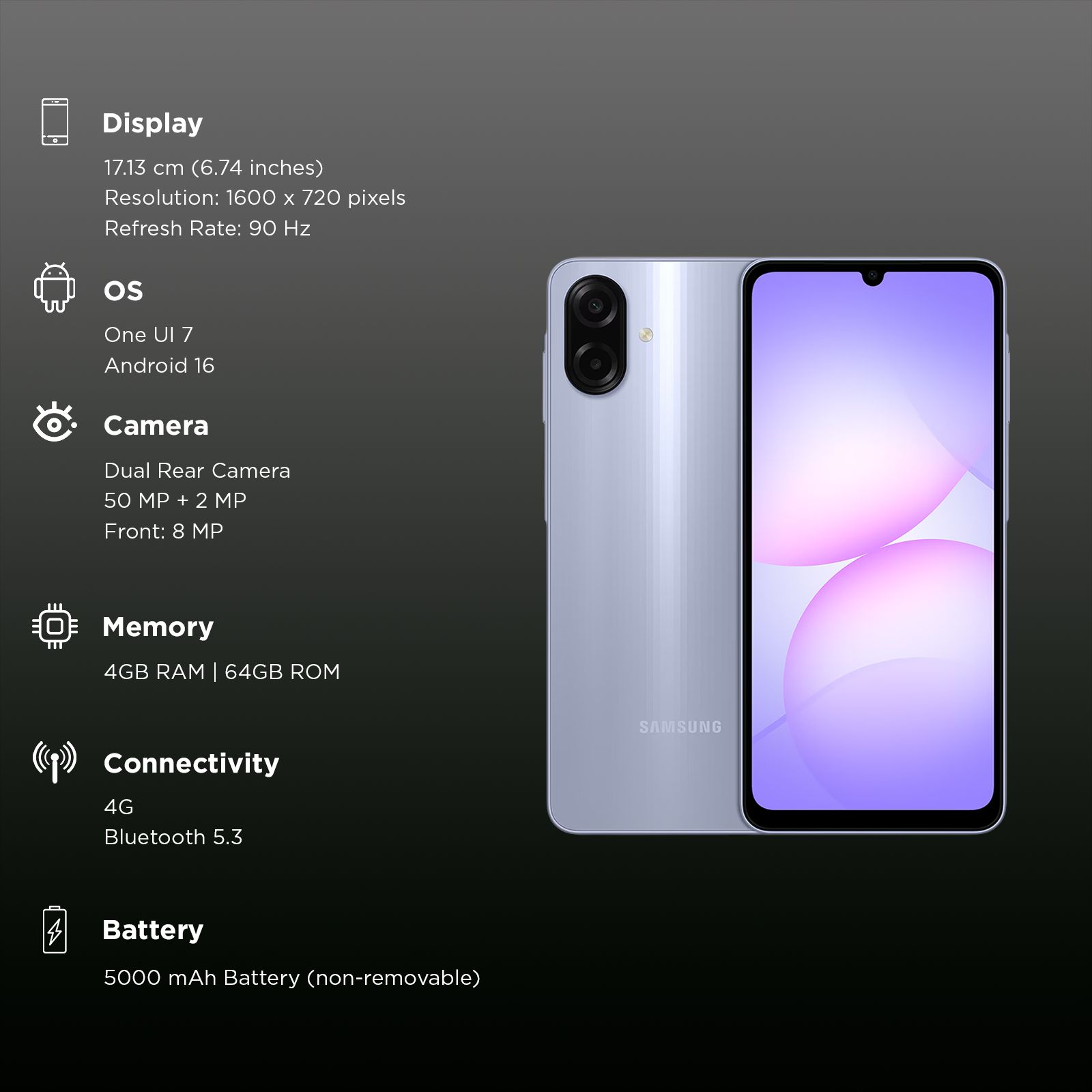 SAMSUNG Galaxy A07 4G (4GB RAM, 64GB, Light Violet)_3