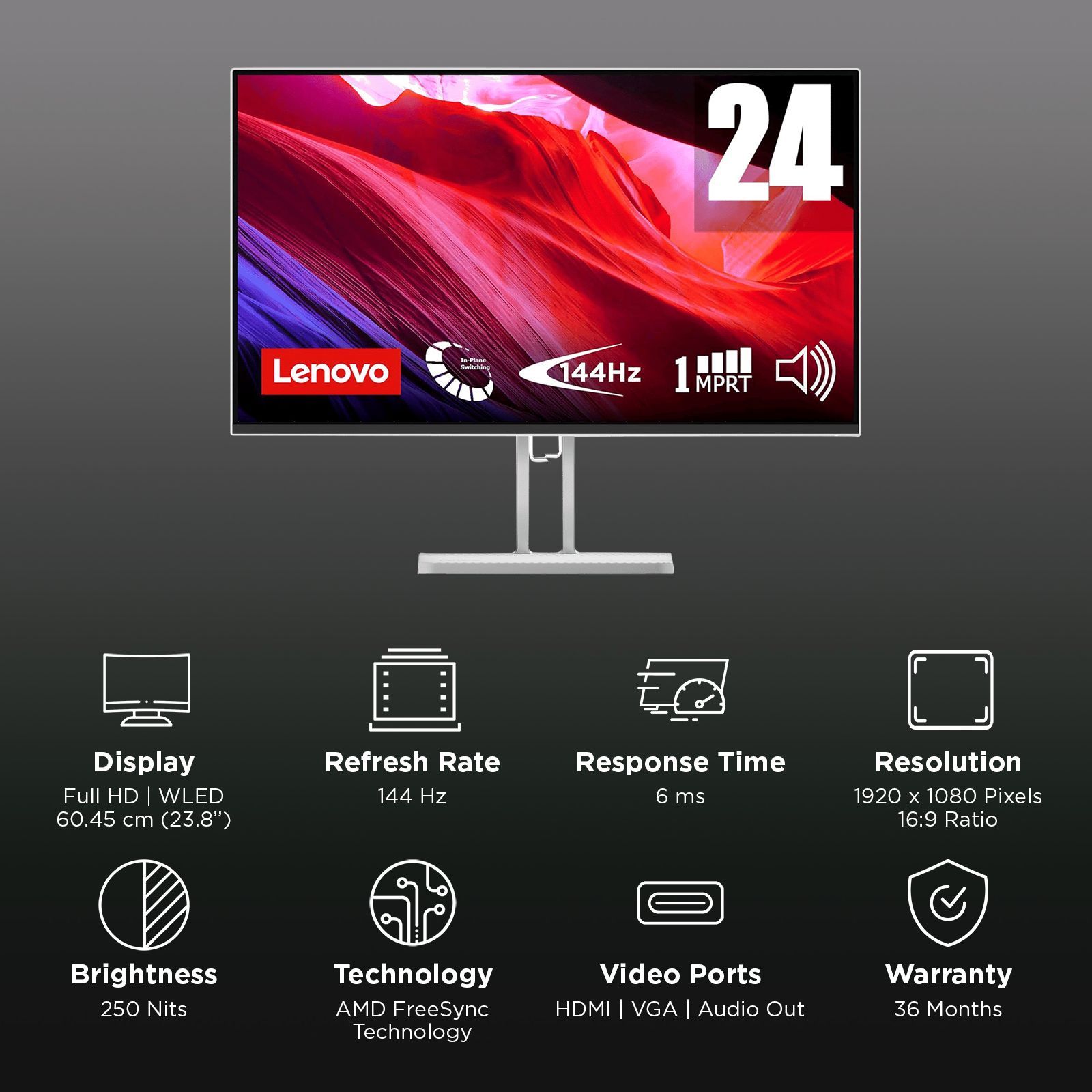 Lenovo L24-4C 60.45 cm (23.8 inch) Full HD IPS Panel LCD Ultra Thin Bezel Gaming Monitor With WLED Backlight _3