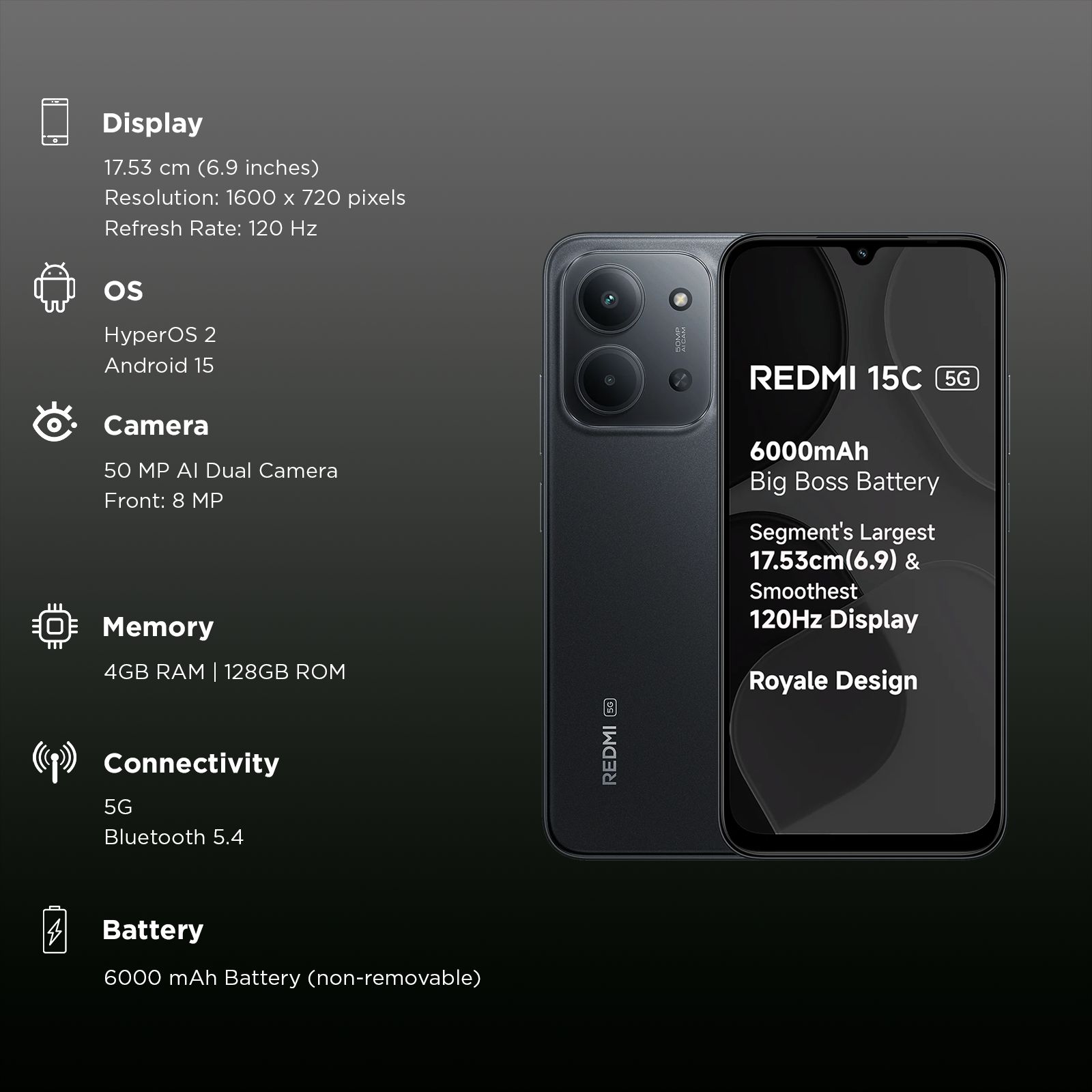 Redmi 15C 5G (4GB RAM, 128GB, Midnight Black) Redmi 15C 5G (4GB RAM, 128GB, Midnight Black)_3