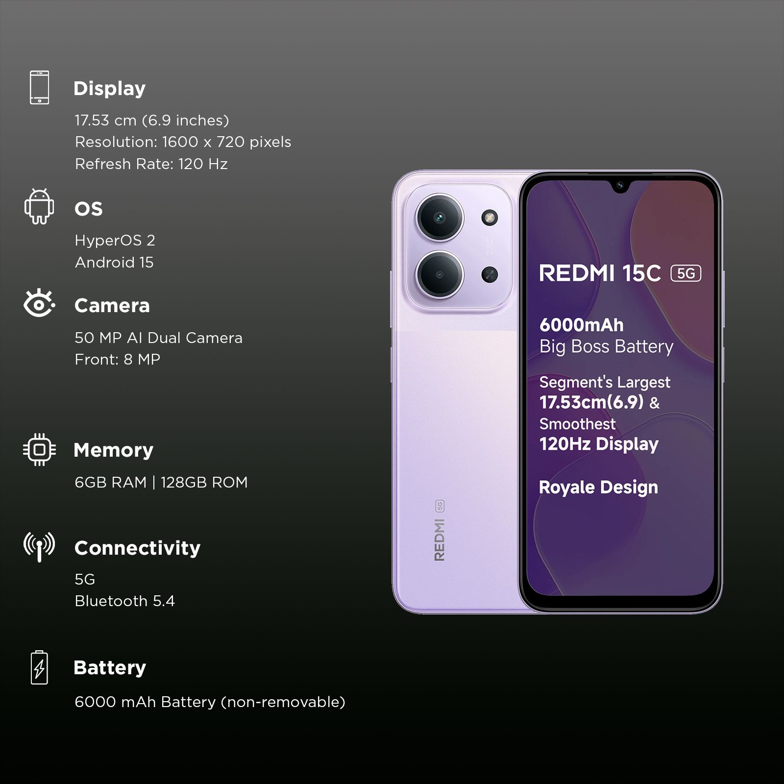 Redmi 15C 5G (6GB RAM, 128GB, Dusk Purple) Redmi 15C 5G (6GB RAM, 128GB, Dusk Purple)_3