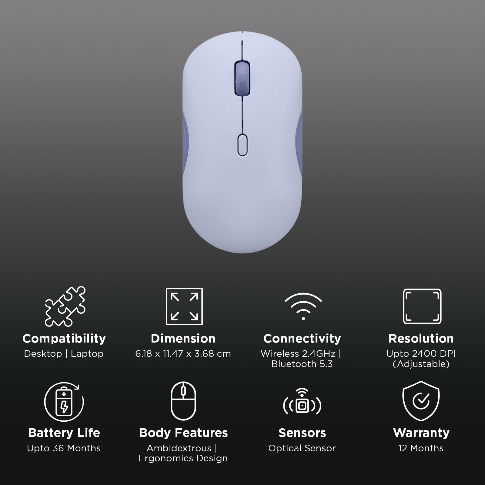 Lenovo 350 Silent Bluetooth 5.3 Wireless Optical Performance Mouse with Customizable Buttons (2400 DPI Adjustable, Full-size Ambidextrous Ergonomic, Meta Grape)_2