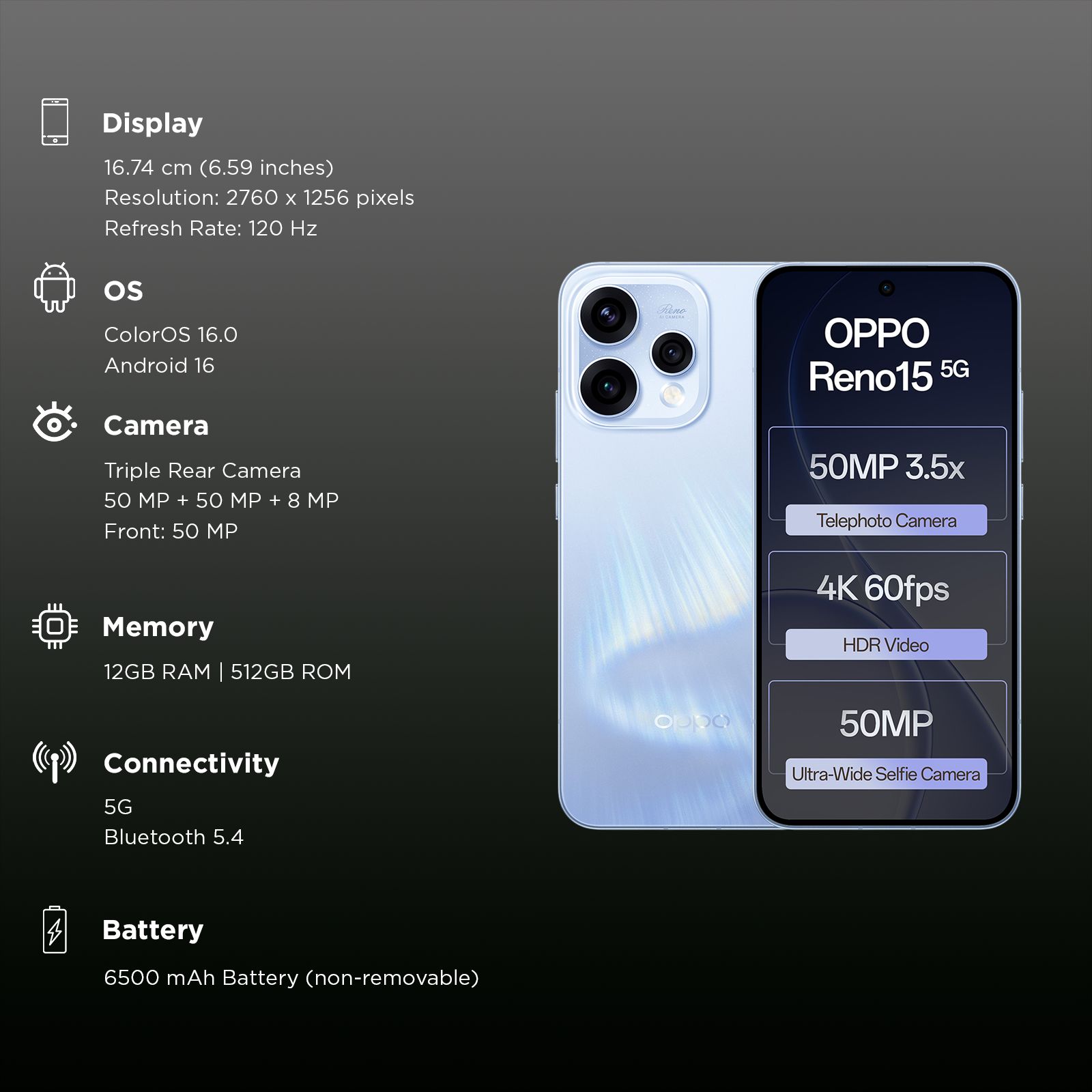 oppo Reno15 5G (12GB RAM, 512GB, Aurora Blue) oppo Reno15 5G (12GB RAM, 512GB, Aurora Blue)_3