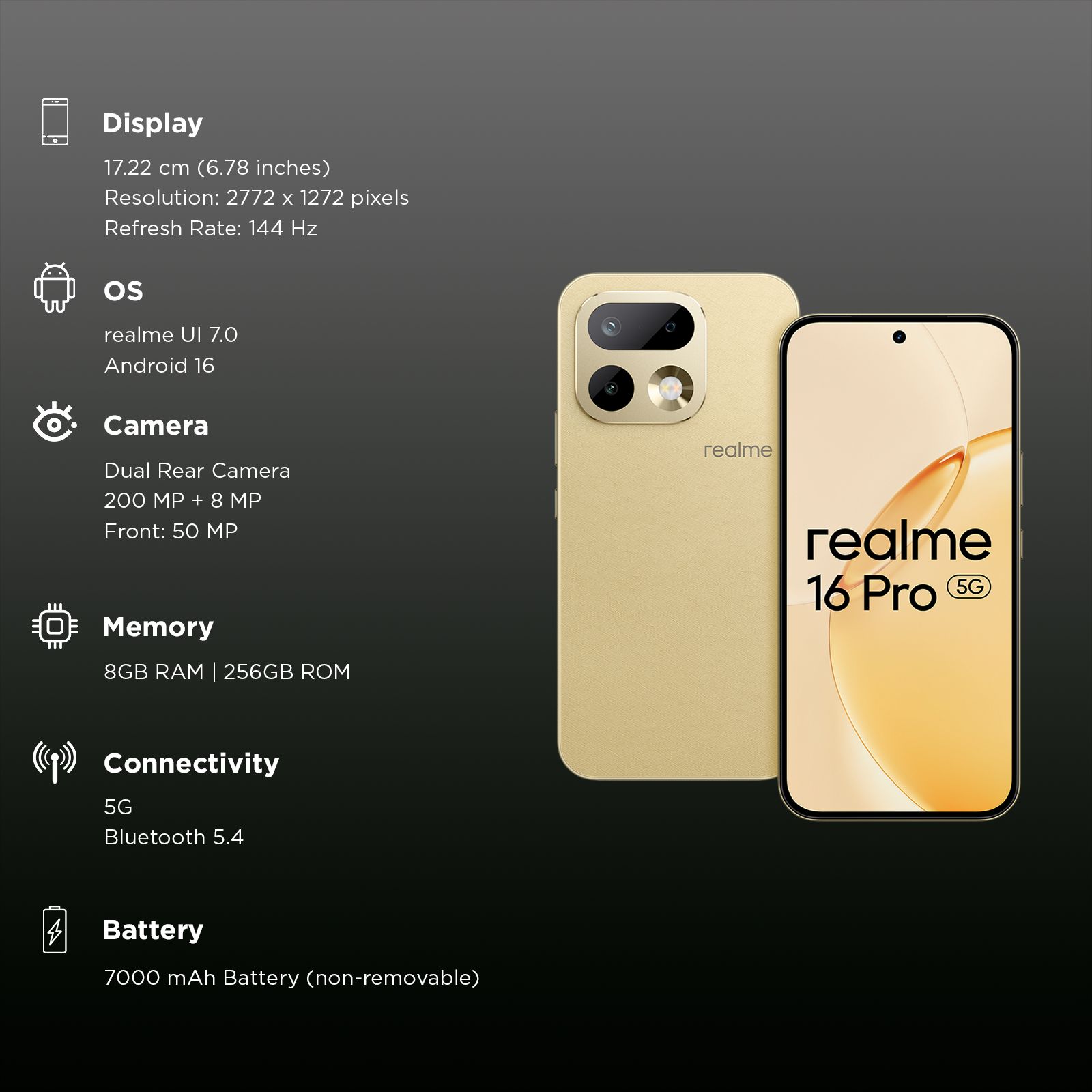 realme 16 Pro 5G (8GB RAM, 256GB, Master Gold)_3