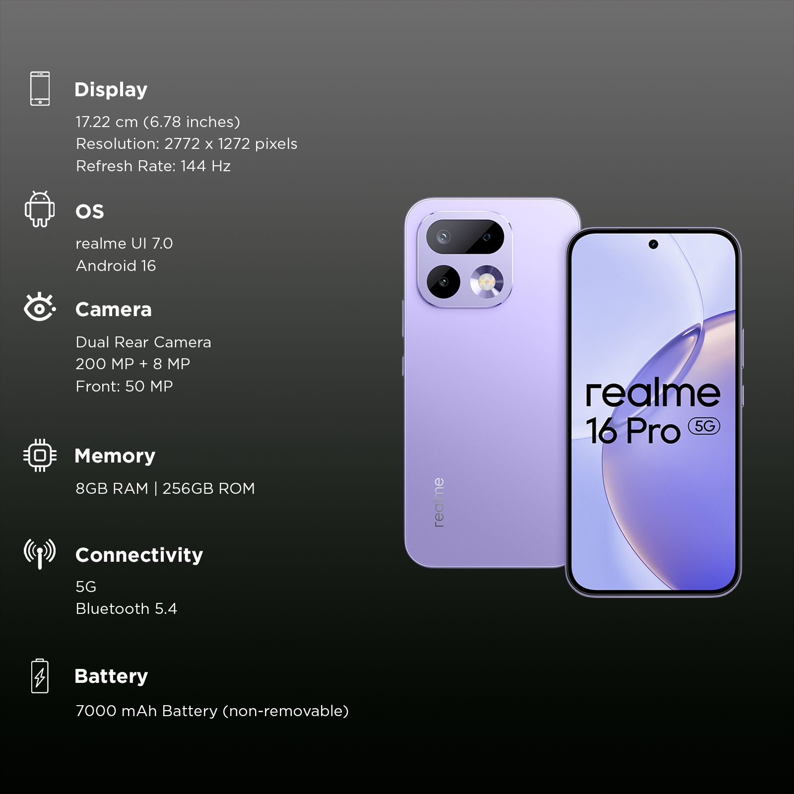 realme 16 Pro 5G (8GB RAM, 256GB, Orchid Purple)_3