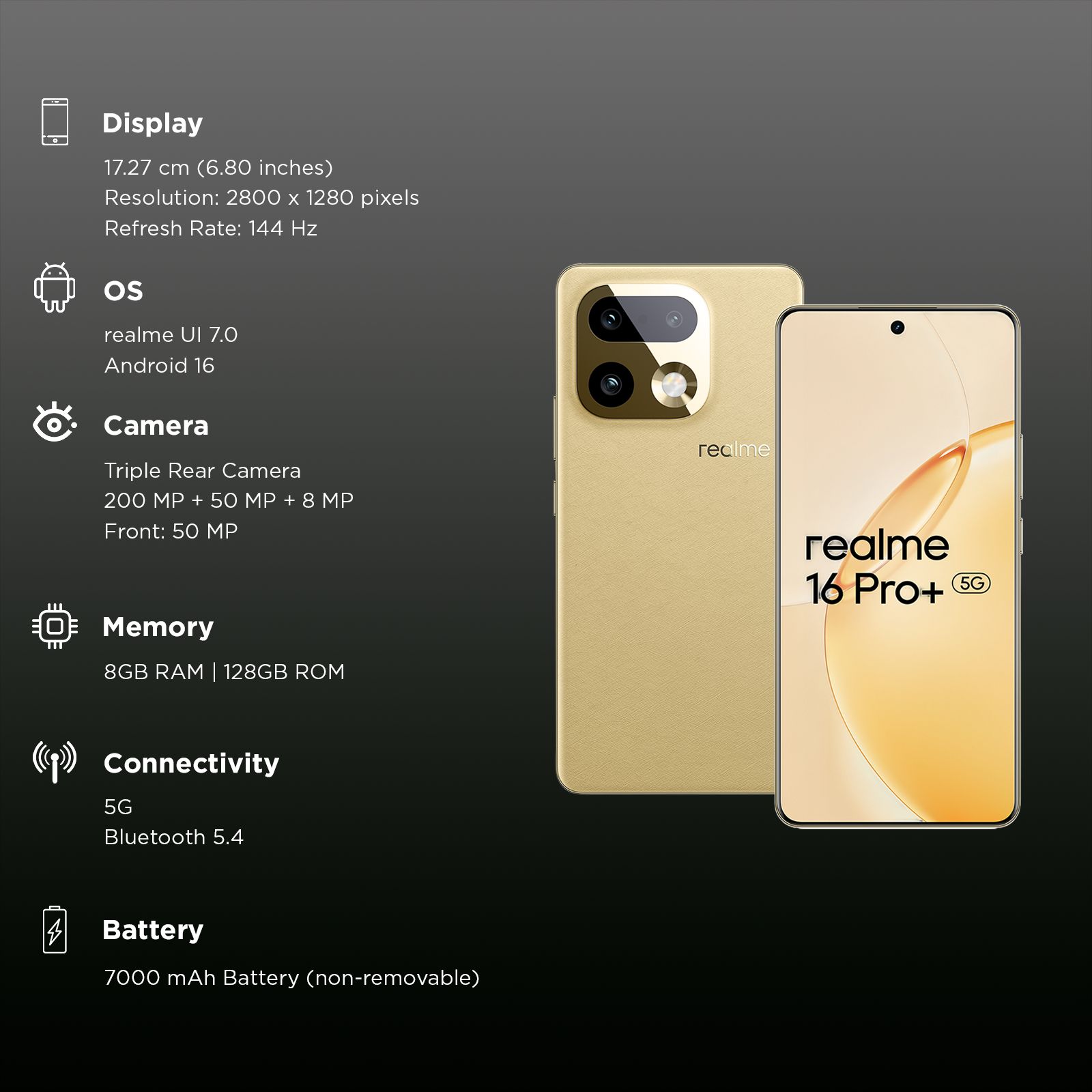 realme 16 Pro Plus 5G (8GB RAM, 128GB, Master Gold)_3