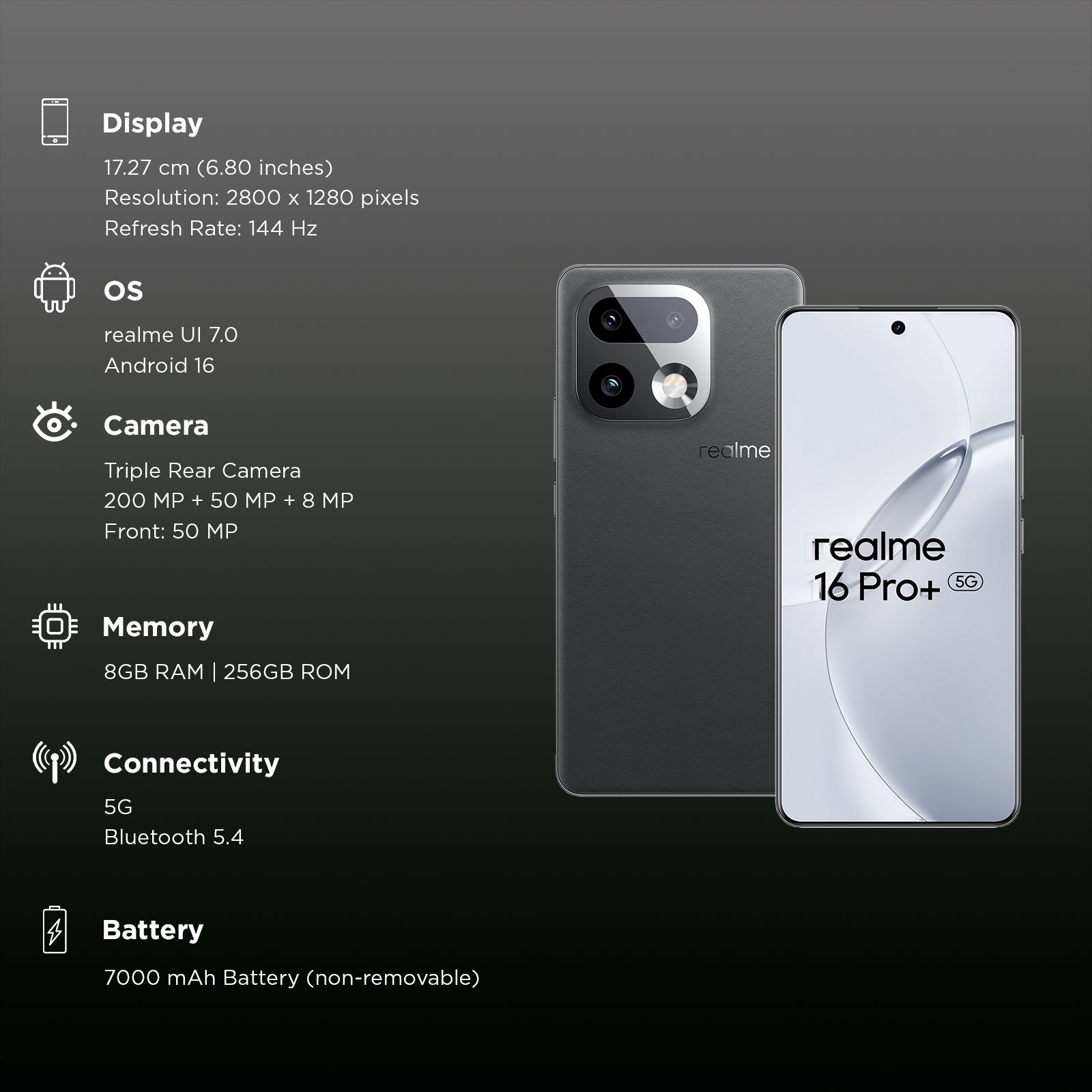 realme 16 Pro Plus 5G (8GB RAM, 256GB, Master Grey) realme 16 Pro Plus 5G (8GB RAM, 256GB, Master Grey)_3