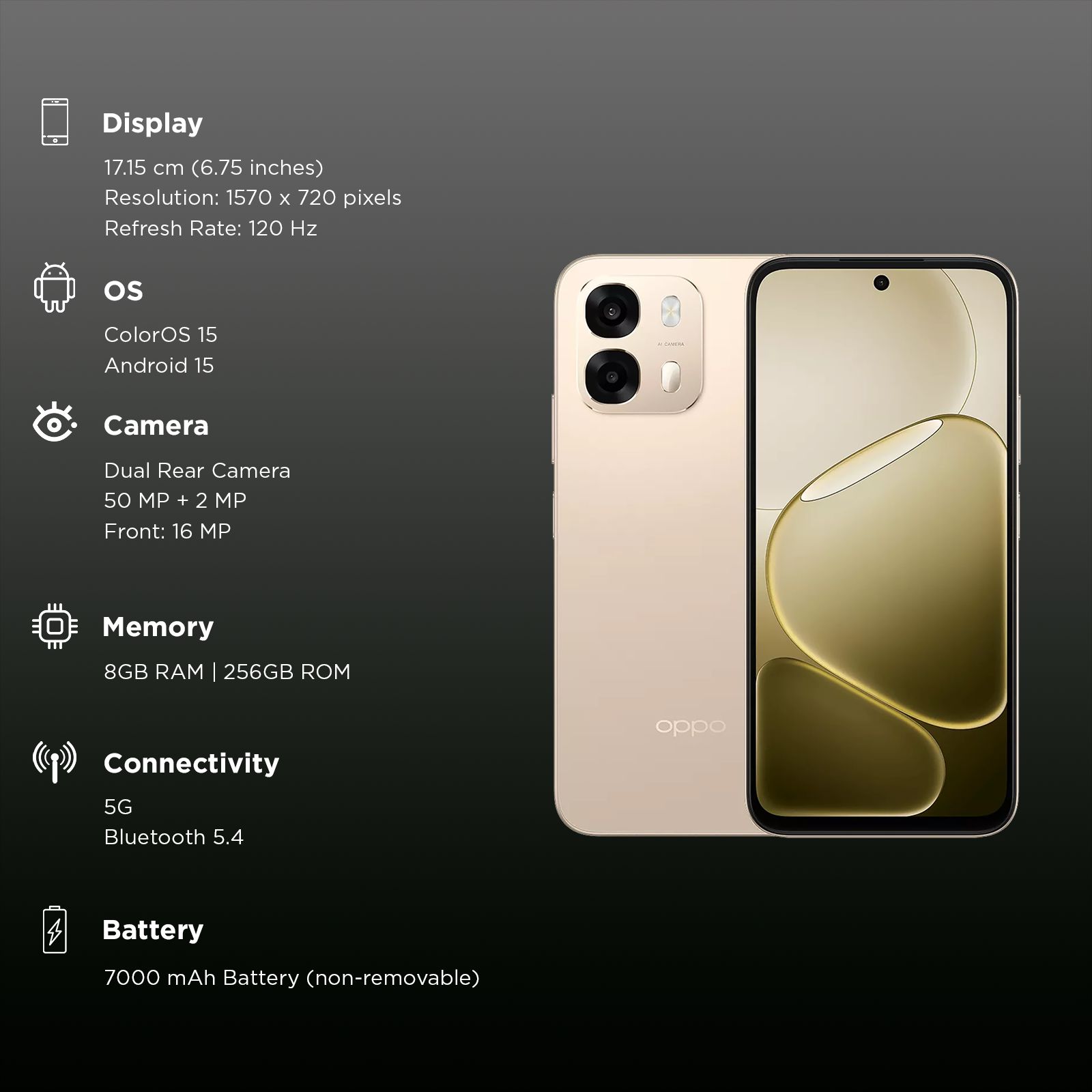 oppo A6 Pro 5G (8GB RAM, 256GB, Aurora Gold) oppo A6 Pro 5G (8GB RAM, 256GB, Aurora Gold)_2