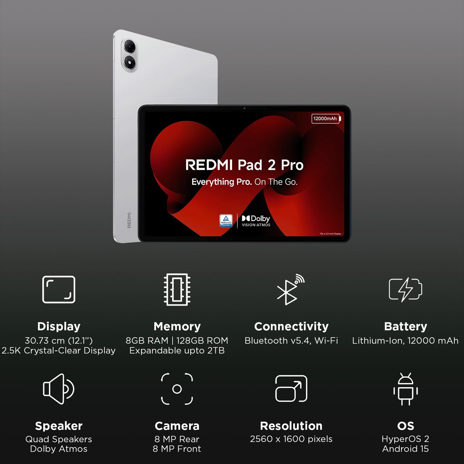 Redmi Pad 2 Pro Wi-Fi Android Tablet (12.1 Inch, 8GB RAM, 128GB ROM, Quick Silver)_3