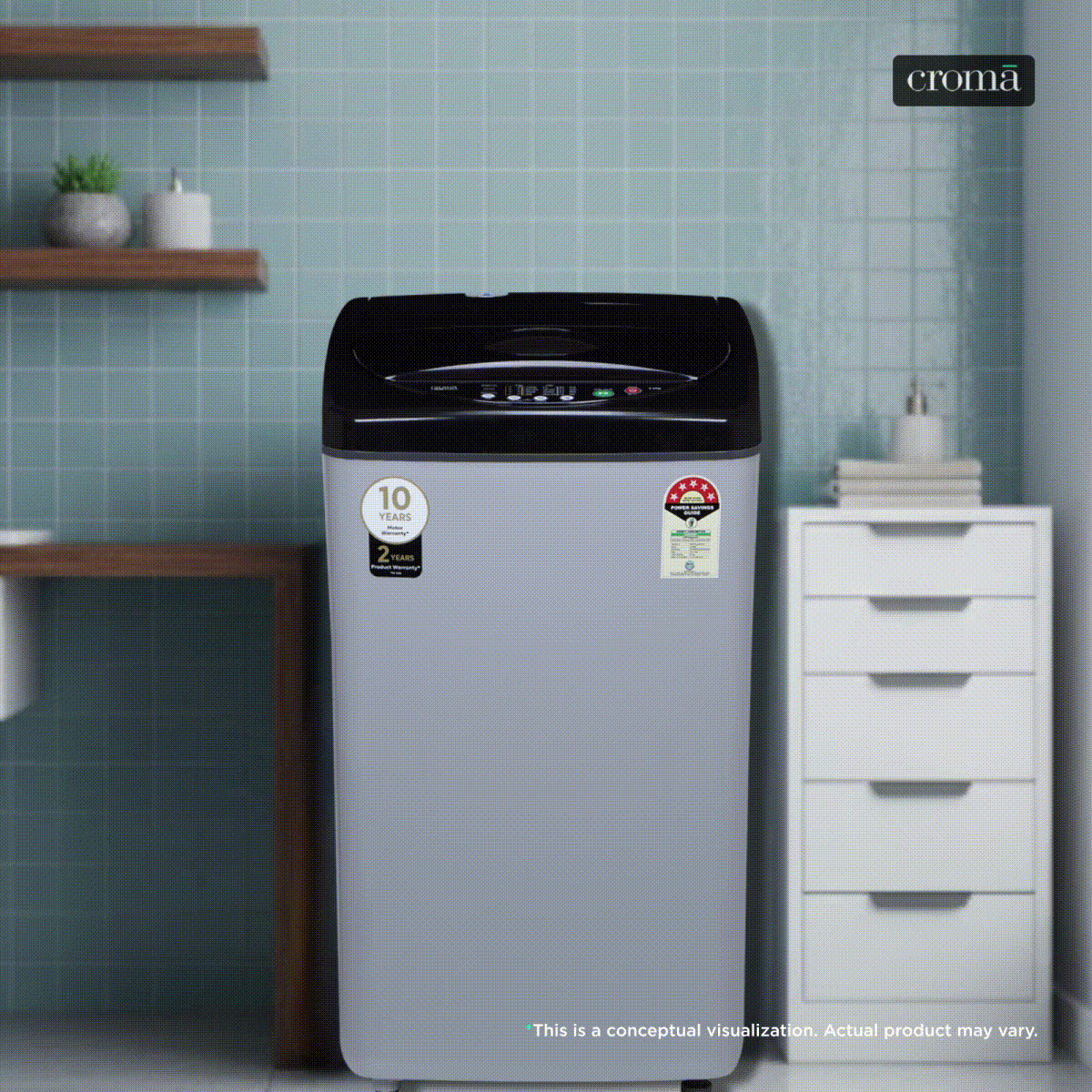 Croma 6.5 kg 5 Star Fully Automatic Top Load Washing Machine (CRLW065FAF264504, Lint Filter, Inox Grey)_1